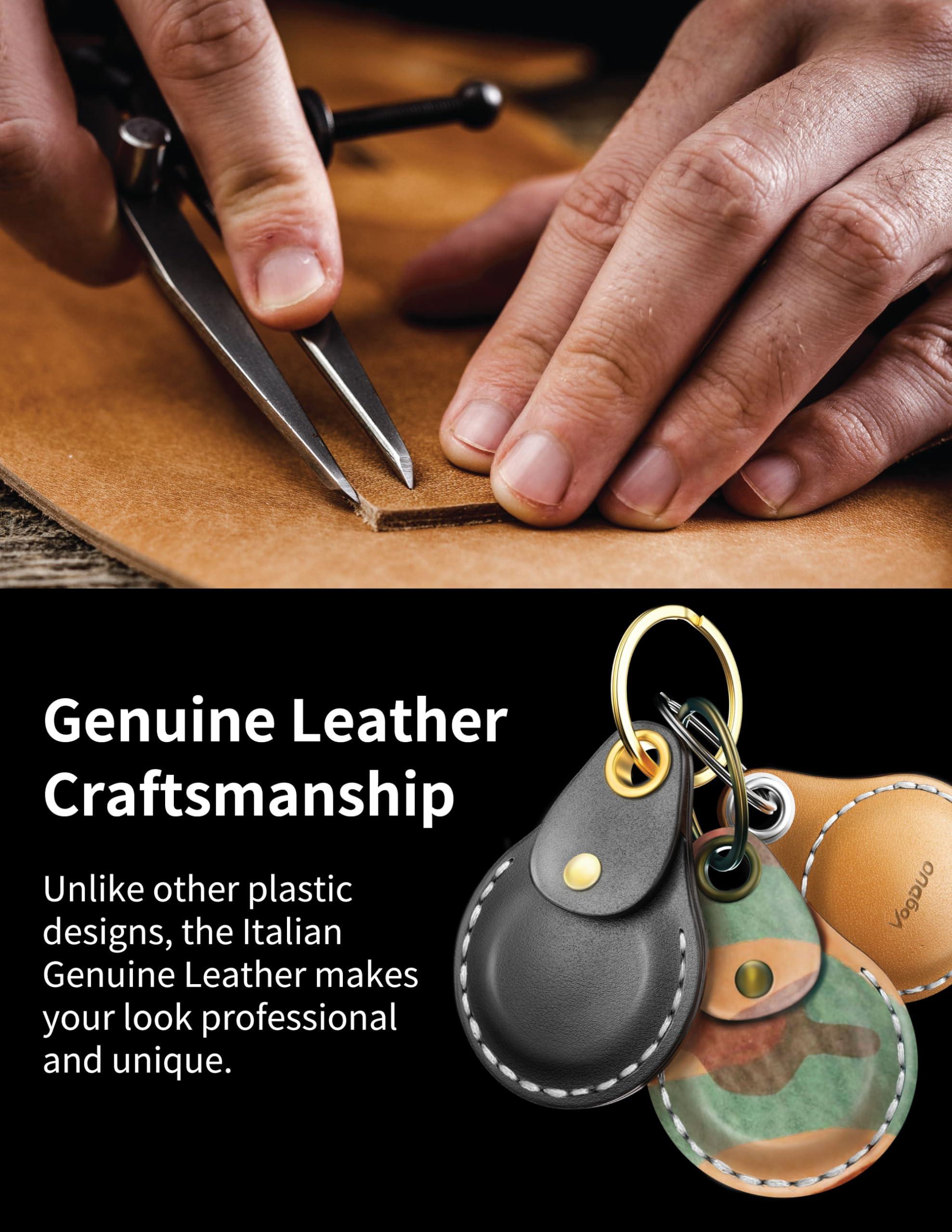 VogDuo VogDuo Genuine Leather Case for AirTag - Full Cover Lanyard Metal Key Ring Secure Tracker Holder for Wallet, Backpack, Luggage, Pet, (Black)