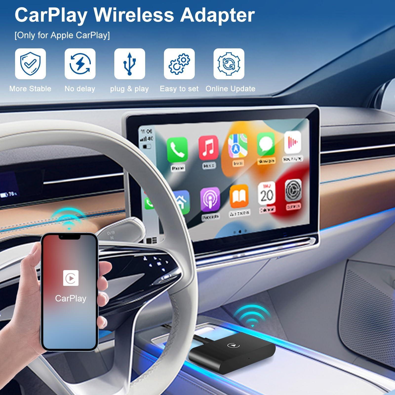 Uniytriox CarPlay Wireless Adapter, Converts Factory Wired CarPlay to Wireless, 2024 Upgrade Wireless Carplay Adapter for Cars from 2015 & iPhone iOS 10+