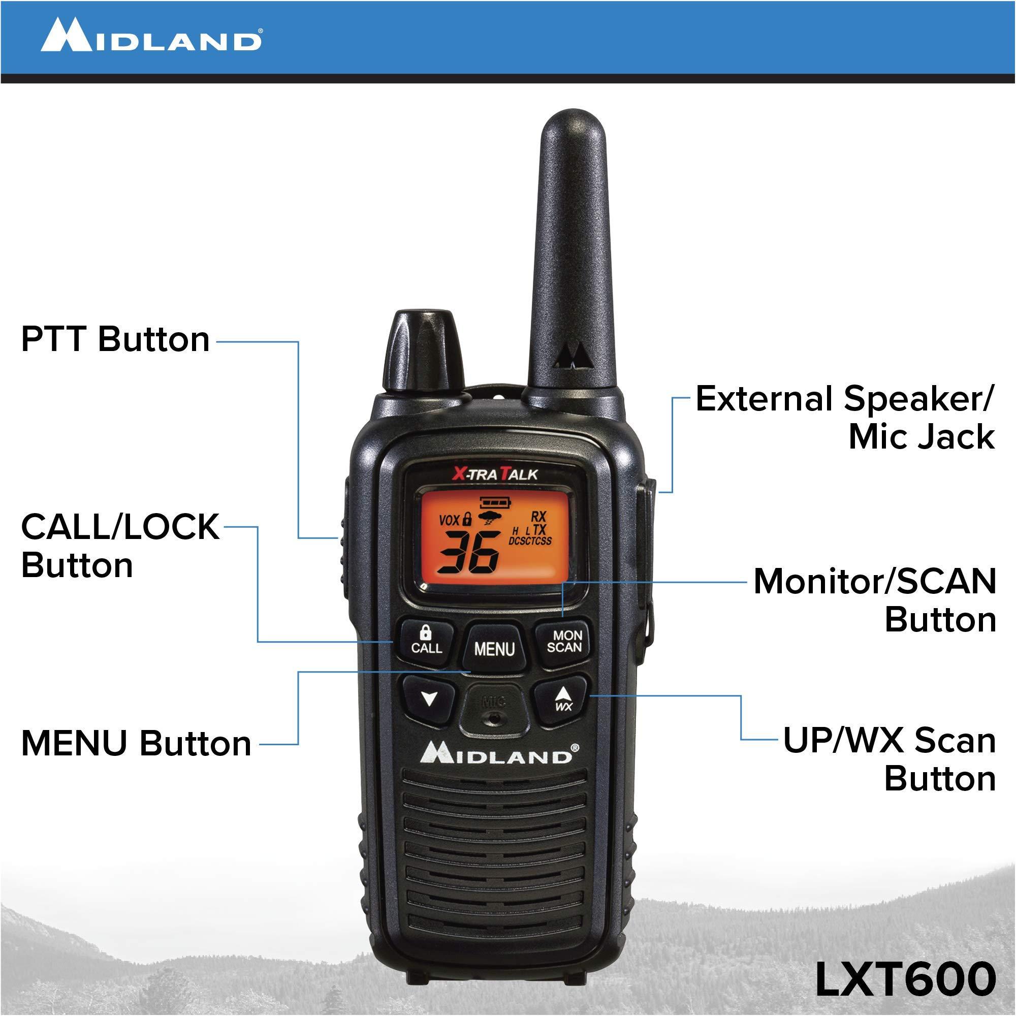Midland Midland LXT600VP3 36 Channel FRS Two-Way Radio - Up to 30 Mile Range Walkie Talkie - Black (Pack of 6)