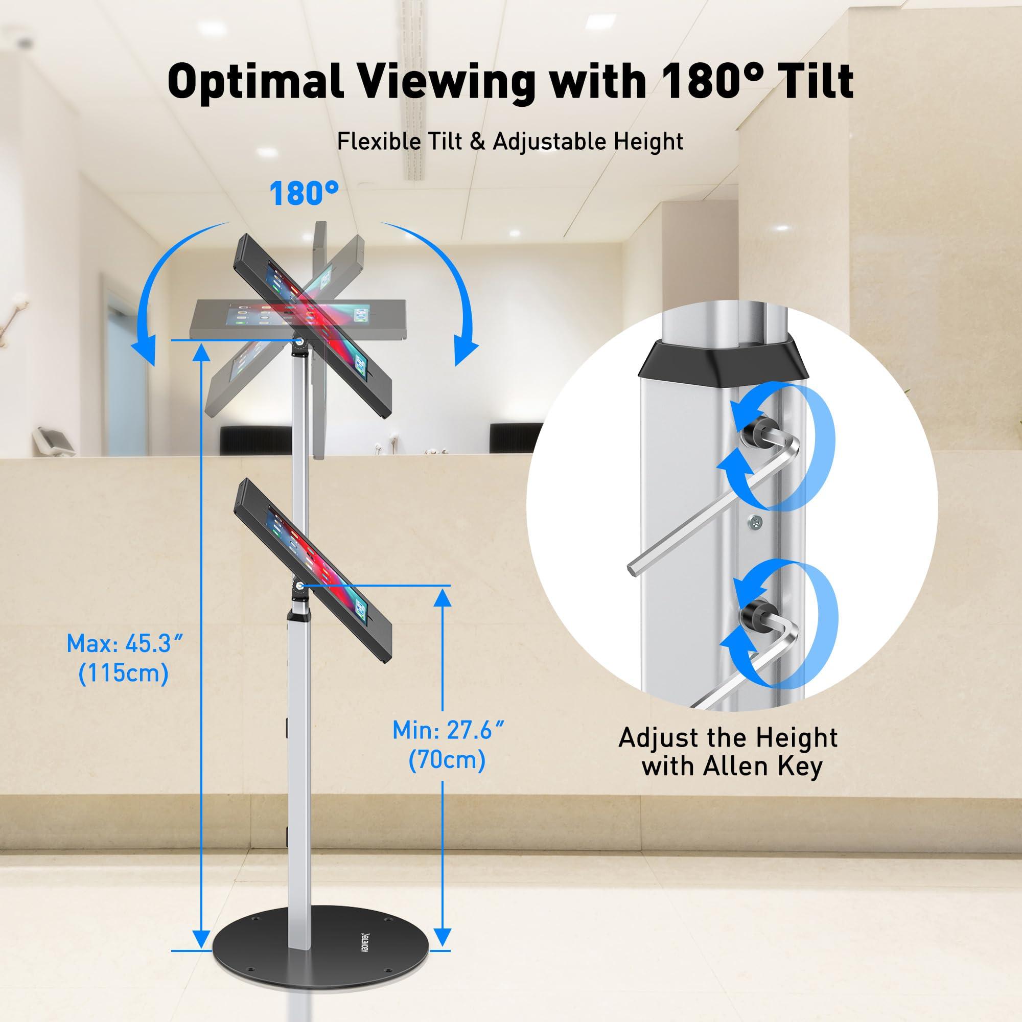 AboveTEK AboveTEK Anti Theft iPad Floor Stand, Robust Security Kiosk POS Tablet Stand Bundle with Retail Kiosk iPad Stand, 360 Rotating Commercial POS Tablet Stand