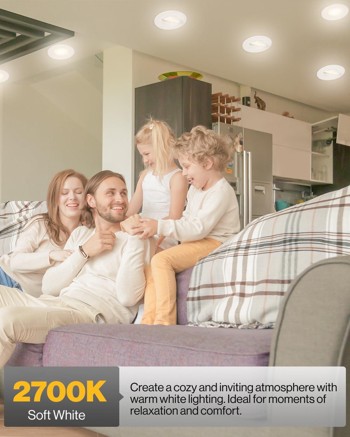 Sunco Lighting Sunco LED Can Lights Eyeball Retrofit Gimbal 5/6 Inch Recessed Lights Dimmable, 12W=60W, 2700K Soft White, 800 LM, Directional Angled Trim Adjustable Ceiling Downlight, UL