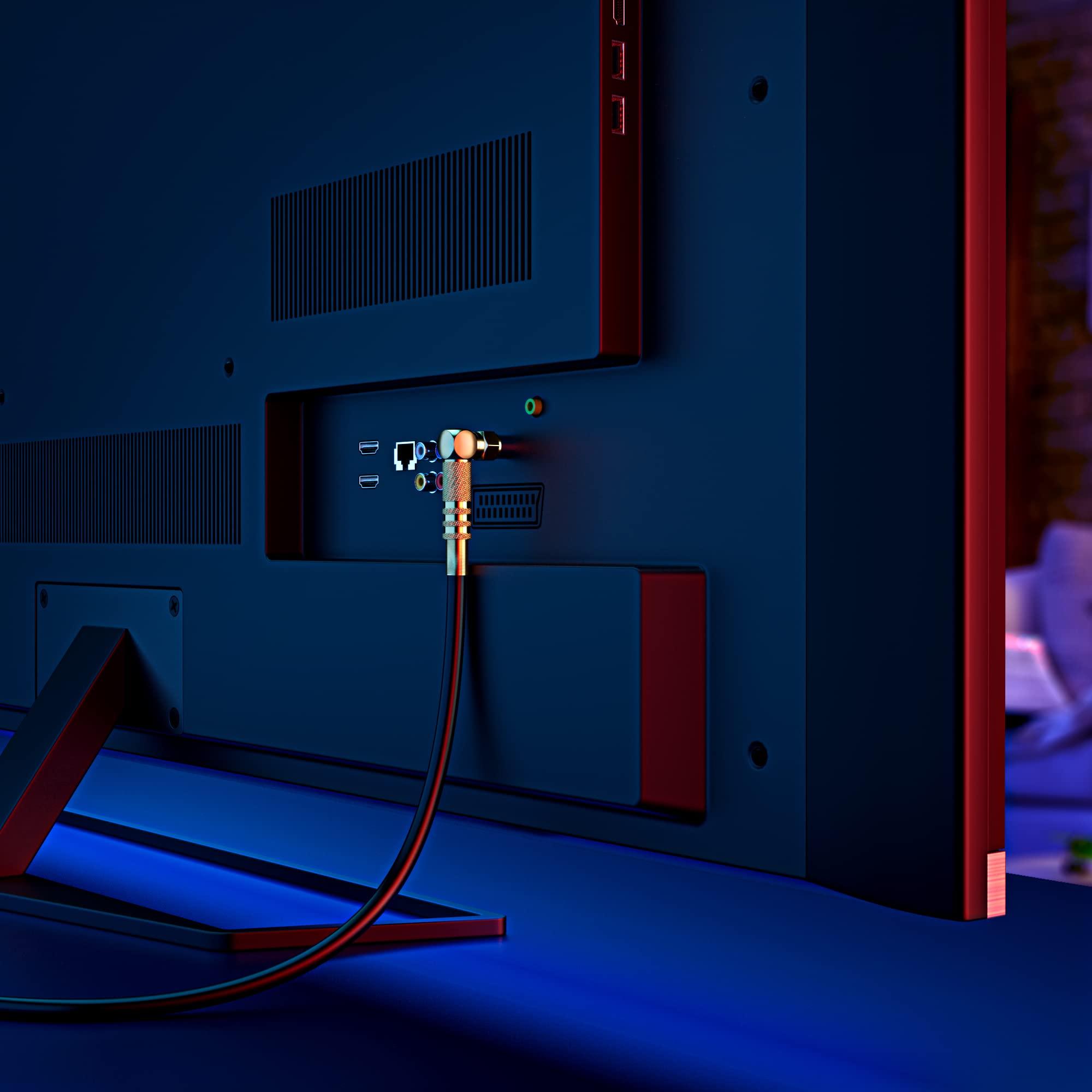 Maximm RG6 Quad Shield Coaxial Cable 30 Feet, 90 Degree Angled Cable Cord for TV Cable Wire, Coax Cable 30 Ft