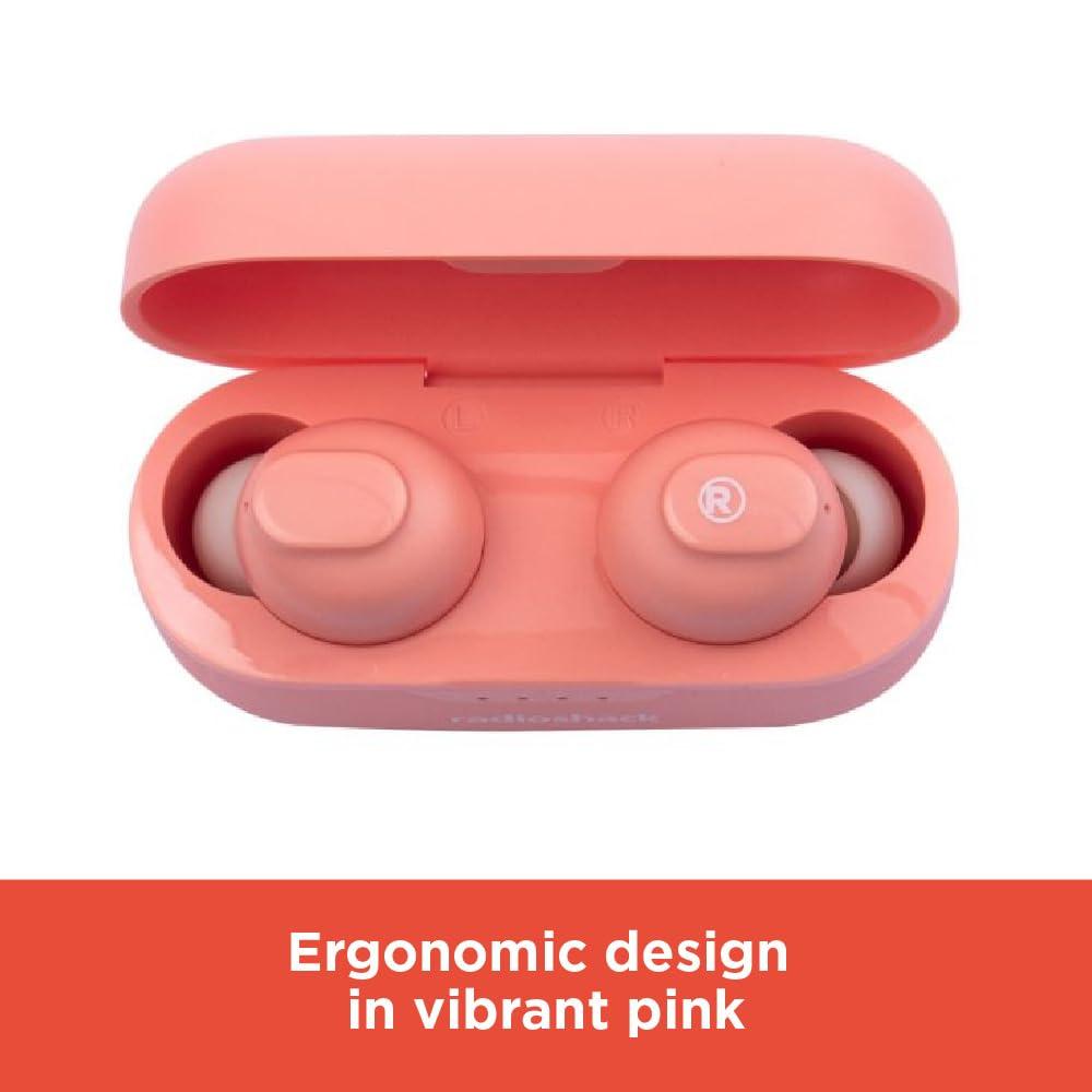 R RADIOSHACK RadioShack High Performance Wireless Headphones, Active Noise Cancelling Earbuds, IPX5 Water Resistant Bluetooth Headphones with 400MAH Battery, Pink