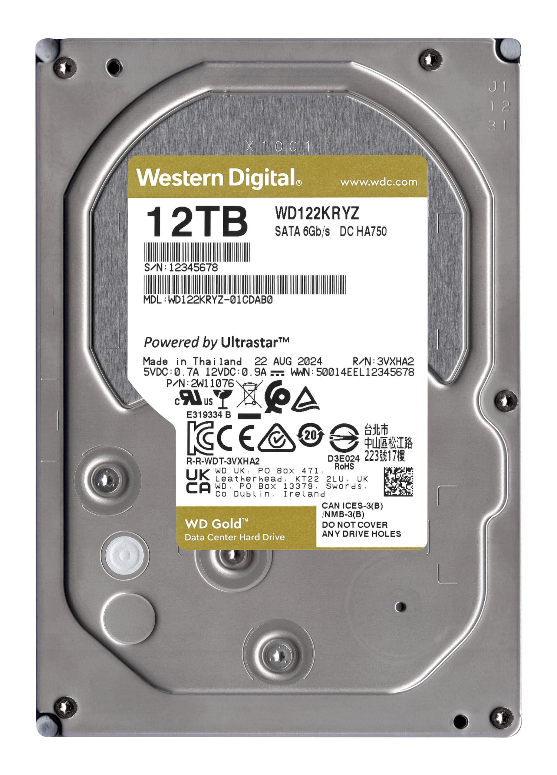 Western Digital Western Digital 12TB WD Gold Enterprise Class Internal Hard Drive - 7200 RPM Class, SATA 6 Gb/s, 512 MB Cache, 3.5" - WD122KRYZ