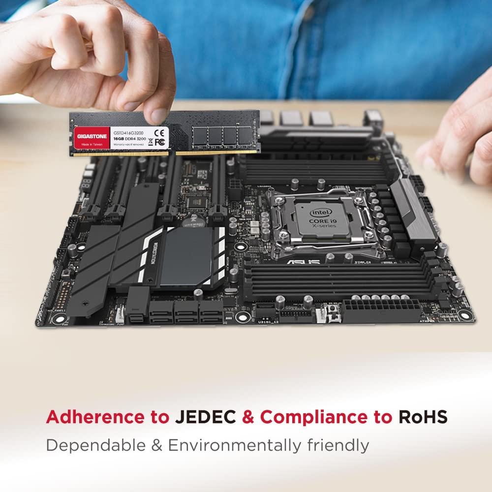 Gigastone DDR4 RAM GIGASTONE 16GB DDR4 3200MHz (2933MHz or 2666MHz) PC4-25600 (PC4-23400, 21300) CL22 1.2V UDIMM 288 Pin Unbuffered Non ECC High Performance PC Desktop Memory Upgrade