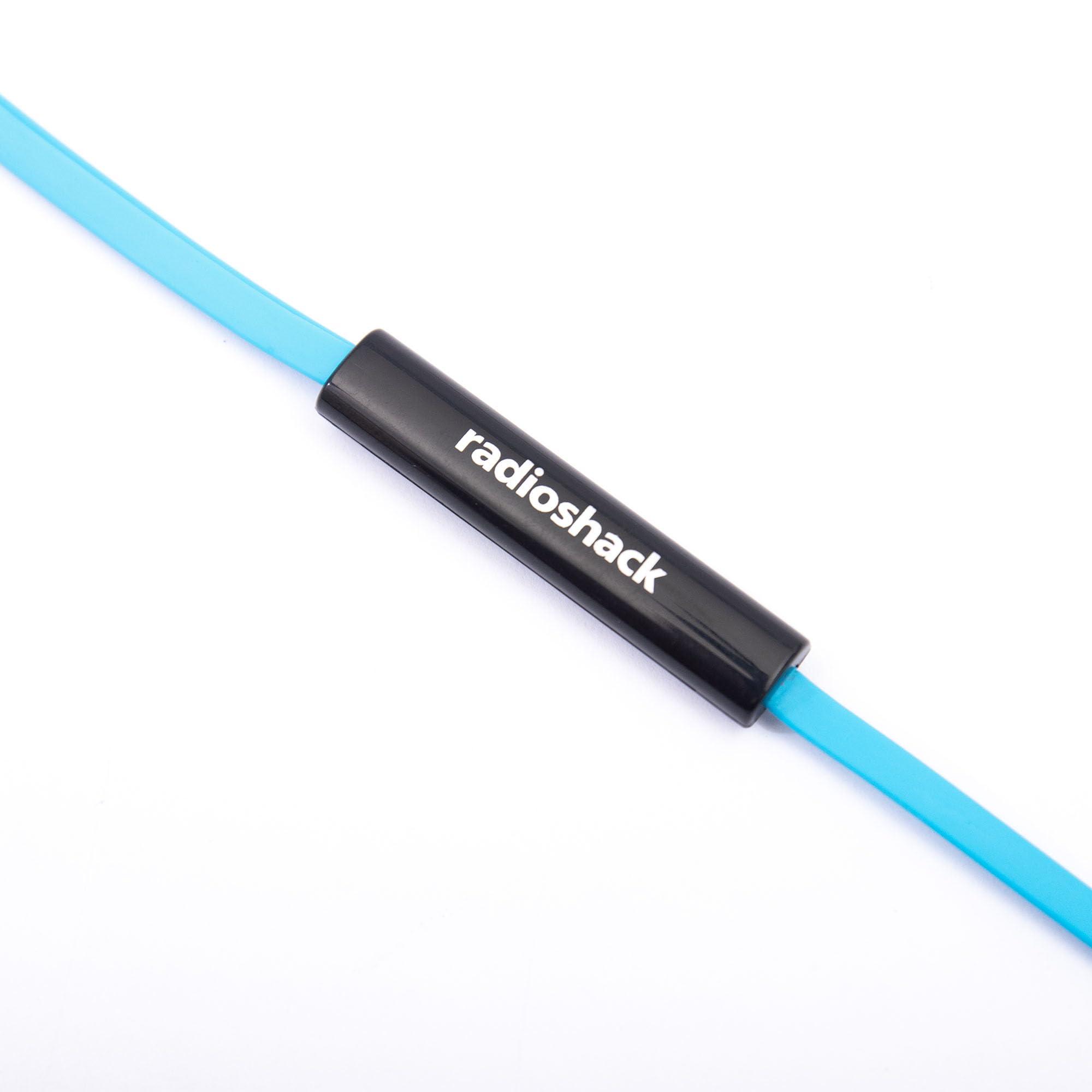 R RADIOSHACK RadioShack Stereo Earphones with Cord, Wired Earbuds with Microphone and Volume Control Buttons, Soft Silicone Tips for Comfortable Extended Wear and Secure Fit, Blue and Black