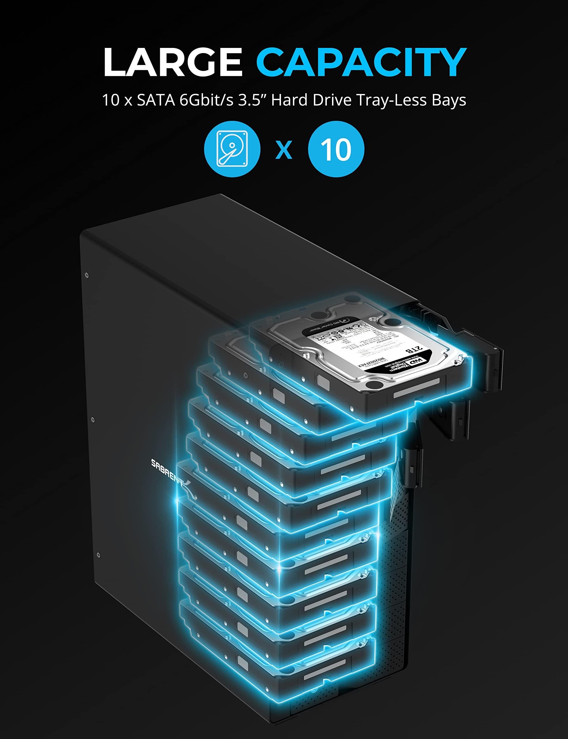 SABRENT SABRENT 10-Bay USB 3.2 Gen 2 SATA Docking Station for 3.5 HDD/SSD, 10 Gbps USB-C DAS, Tray-Less Hot-Swap, Aluminum Enclosure, Dual Cooling Fans, Individual Power Switches, No RAID (DS-UCTB)