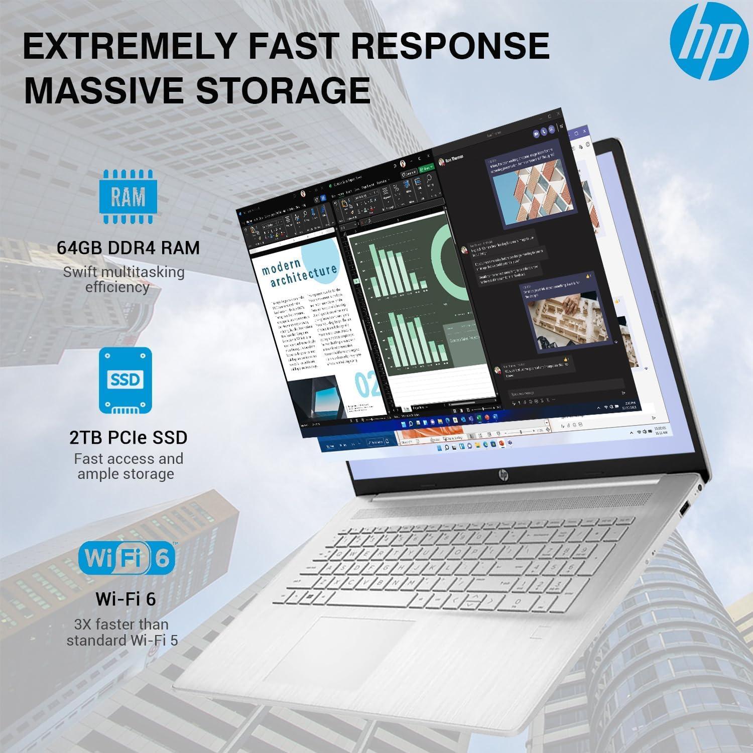 HP HP 17 Touchscreen Laptop Computer, 17.3" HD+ Touch Screen Business PC, Intel Core i7, 64GB RAM 2TB SSD, Windows 11 Pro, Lifetime Office, 10 key Numeric Backlit Keyboard, Fingerprint Reader