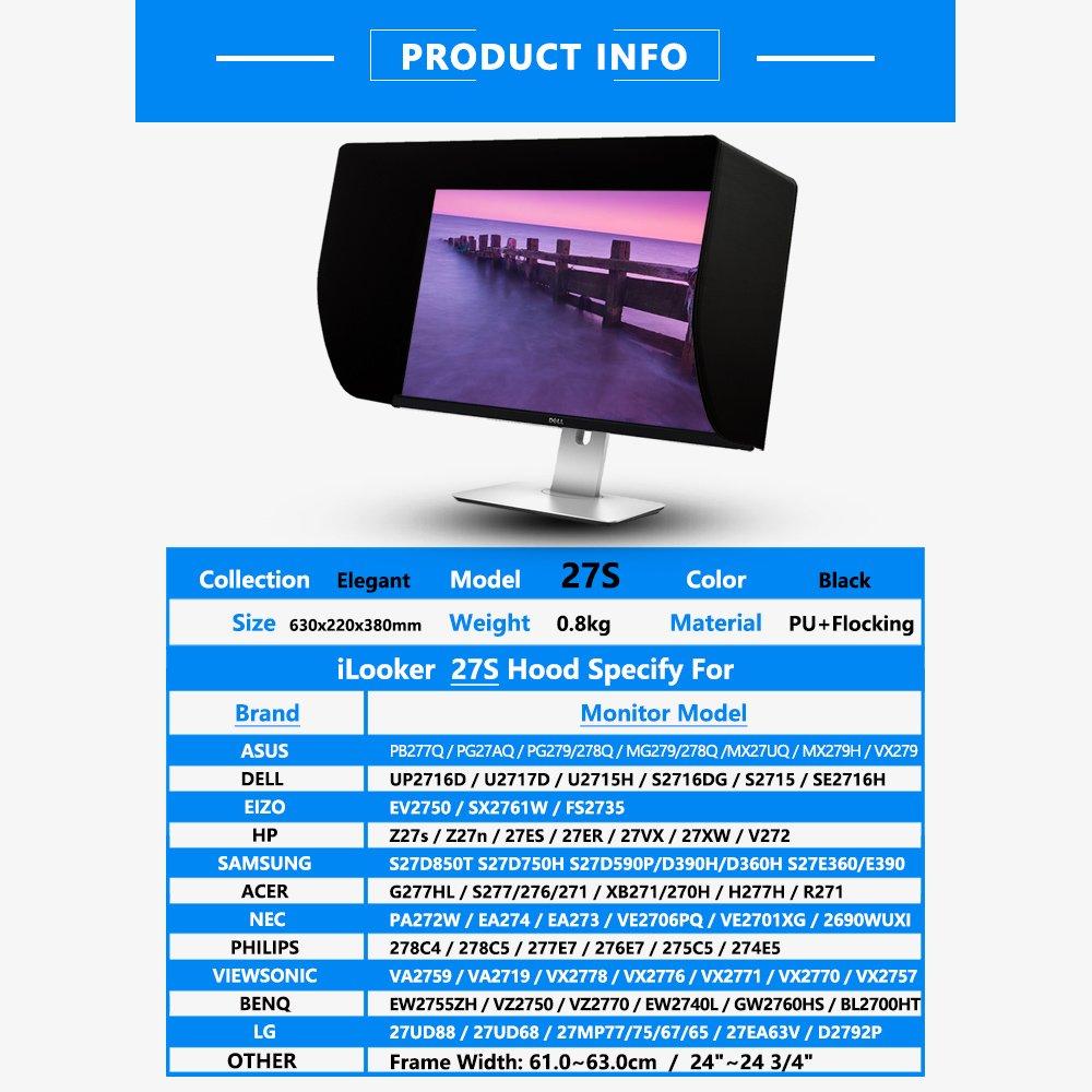 iLooker iLooker-27S 27 inch Ultr-Slim Frame LCD LED Video Monitor Hood Sunshade Sunhood for Dell HP Viewsonic Philips Samsung LG EIZO NEC ASUS ACER BENQ AOC Lenovo, Fits Monitor Frame Width 610-630mm