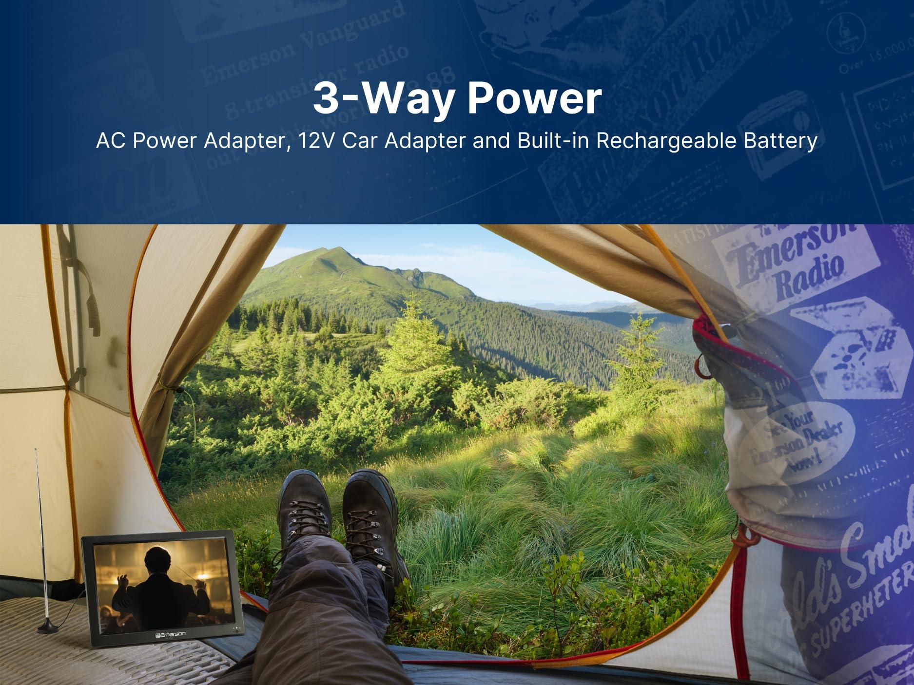 Emerson Emerson ET-1300 13.3" Portable Digital TV with Built-in Rechargeable Battery, DC Car Adapter, HDMI, USB, and AV Inputs, Crystal-Clear HD Display, Compact for Travel, Tailgating, and Camping