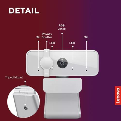Lenovo Lenovo HD 1080p Webcam (300 FHD) - Monitor Camera with 95 Wide Angle, 360 Rotation Pan & Tilt, Dual Microphones Attachable Desktop Cam with Privacy Shutter for Remote Work, Streaming & Gaming