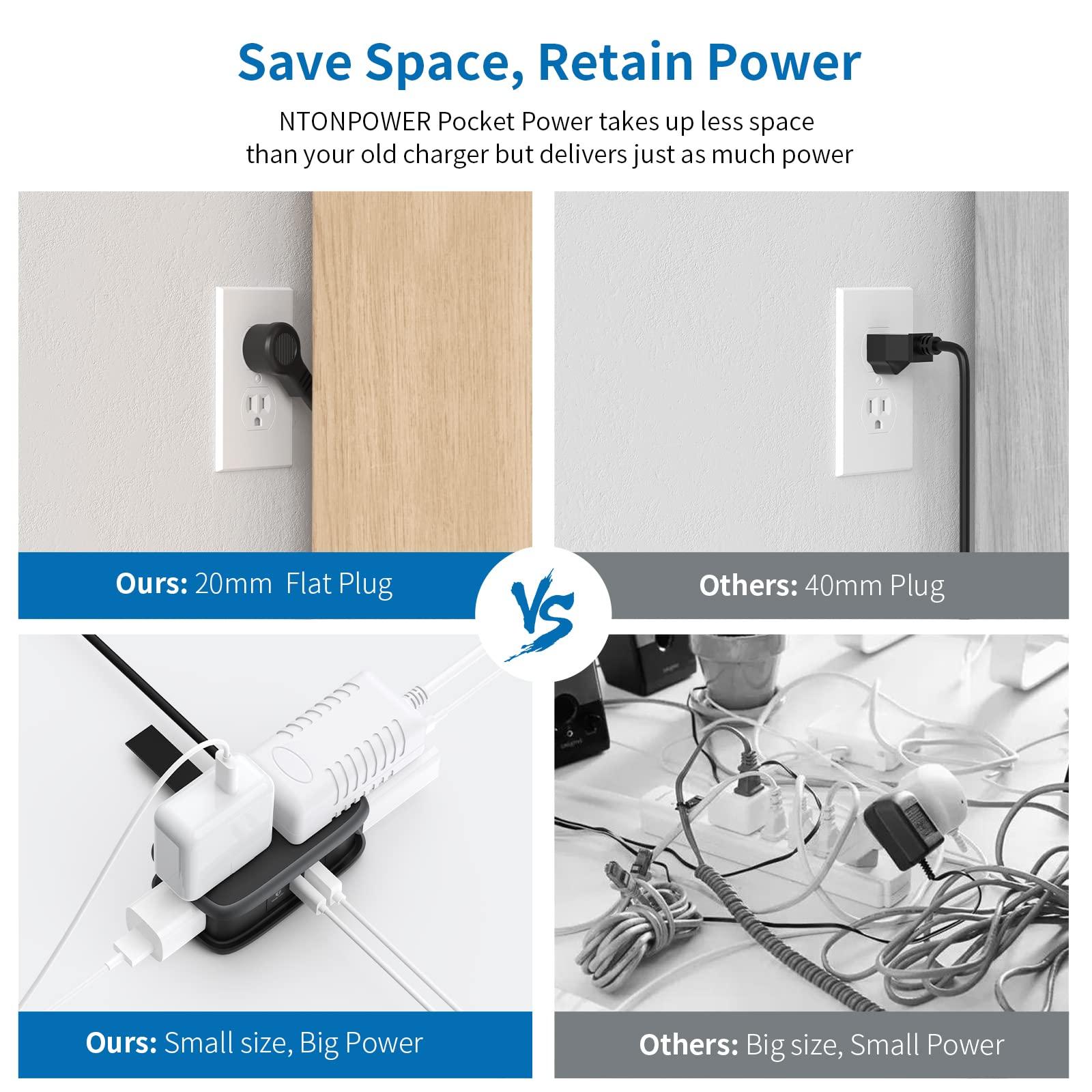 NTONPOWER Travel Power Strip with USB C, 2 Pack, GAN 63W USB-C Port, 4 Outlets 2 USB (1 USB-C), 4 ft Extension Cord Retractable, Compatible with Phone, MacBook Pro, ipad and Bank Hotel Nightstand Desktop Dorm