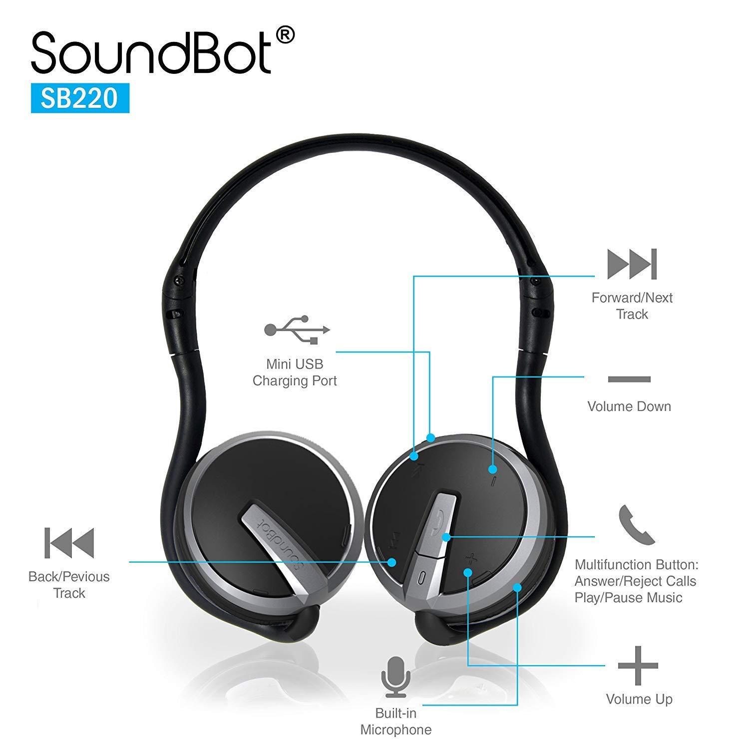 Soundbot Soundbot SB221 HD Wireless Bluetooth 4.0 Sports-Active Headphones for 20Hrs Music Streaming & 25Hrs HandsFree Calling with Sweat Resistant Ergonomic Secure-Fit Design & Voice Command Support, Black