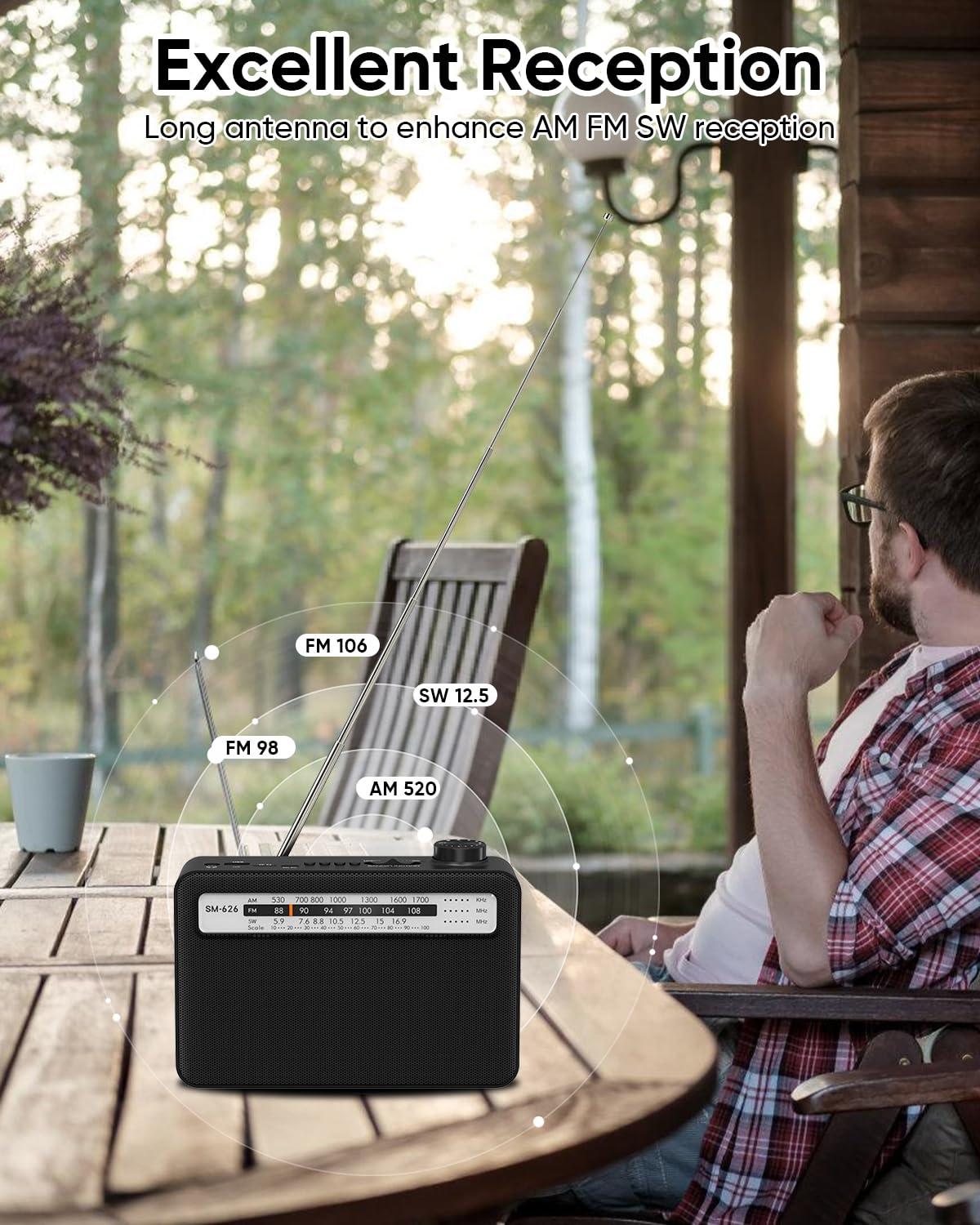 MIPDIIT MIPDIIT Portable AM FM Radio with Bluetooth Speaker, AC Plug in/USB C Rechargeable or D Battery Operated Transistor Radio, 5W Speaker, 3.5mm Earphone Jack, Support TF Card/USB Playing