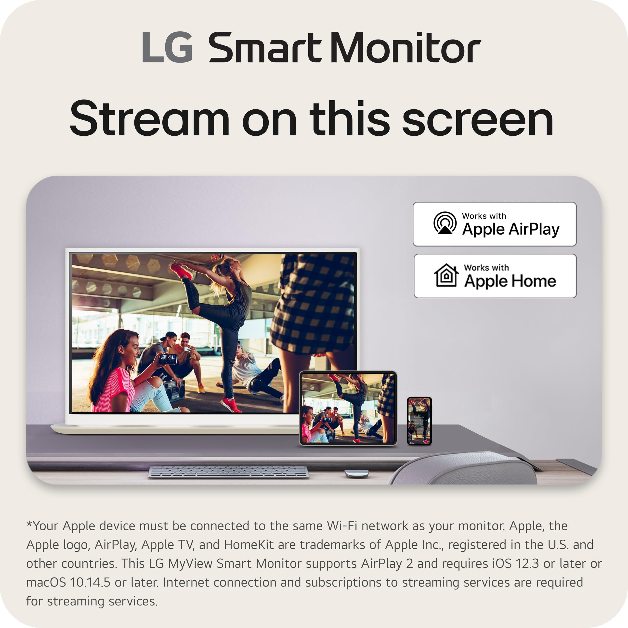 LG LG 32SR70U-W 32-Inch 4K UHD MyView Smart Monitor with IPS Display webOS 23 USB Type-C Speakers x2 HDR 10 AirPlay 2 Screen Share Bluetooth Remote - White