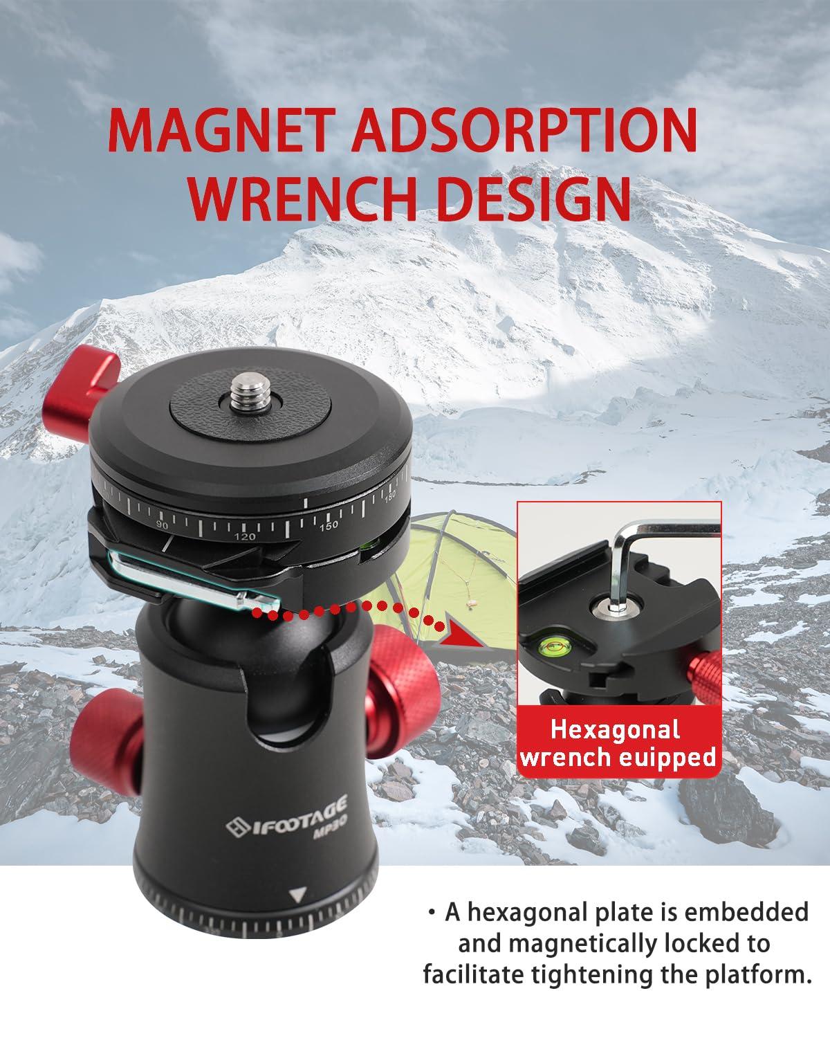 IFOOTAGE IFOOTAGE Komodo MP30 Ball Head,Metal 360 Rotating Ball Head with Panoramic Quick Release Plate, Compatible with Digital SLR Cameras, Mirrorless Cameras and Digital Cameras Load 22lbs