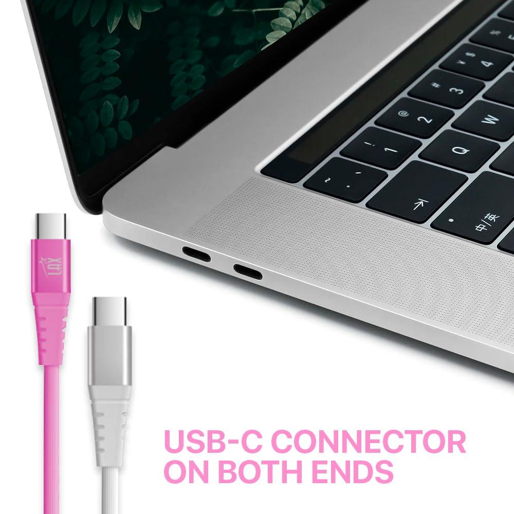 LAX LAX Gadgets USB C to USB C Cable for Android, iPhone 15 Pro Max & 15 Pro Pack of 2 Certified Type C Cables - Nylon Braided Fast Charging Cables - Durable & Tangle Free - 6 ft White & 4 ft Doll Pink