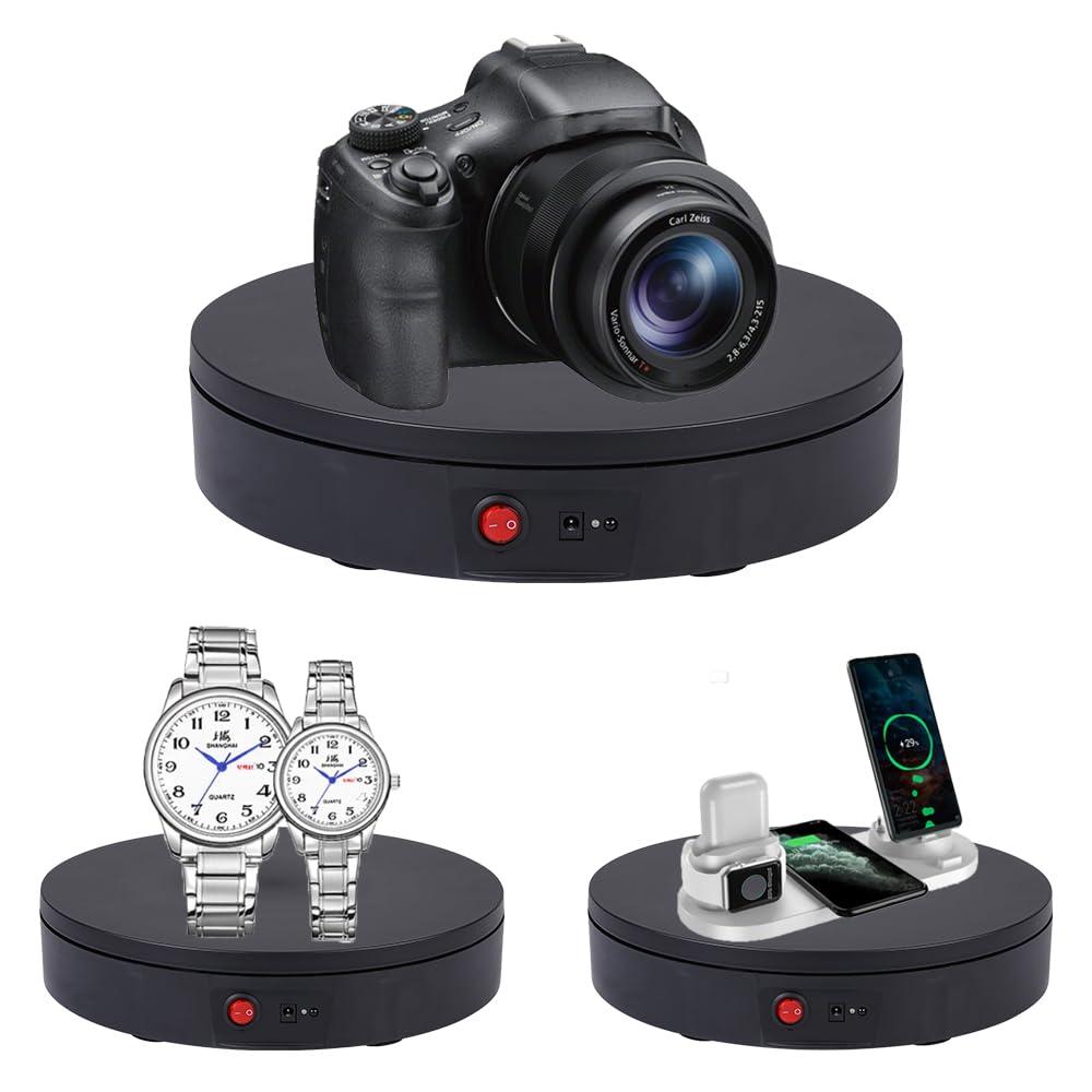 JAYEGT JAYEGT Motorized Rotating Display Stand ,360 Degree Electric Rotating Photography Turntable For Products DisplayVideo Show, Live ShowRemote Control+5 Colors Backgrounds (Black / 11.8inch / 265 Lbs Load / Rechargeable)