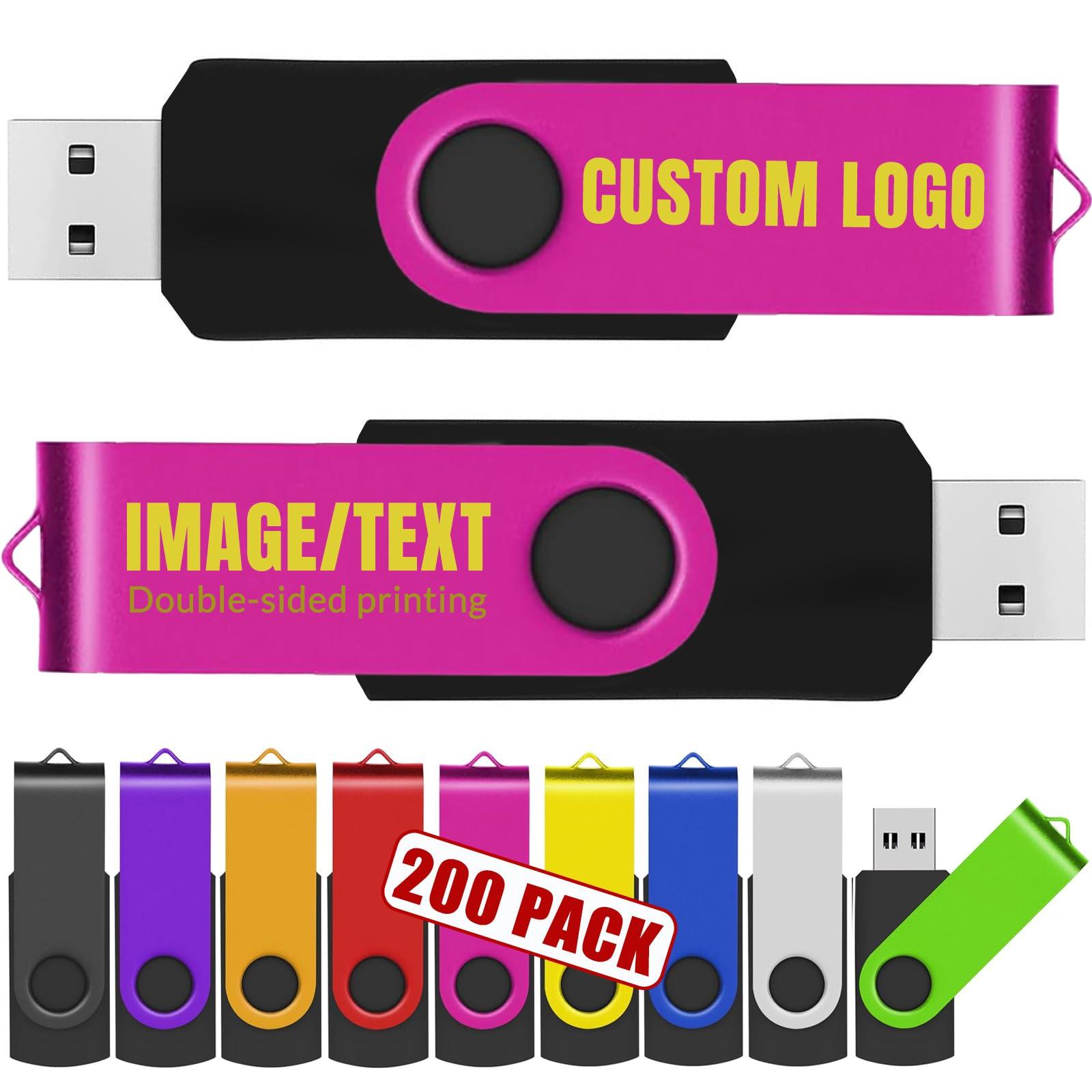 TATMOHIK Custom USB Flash Drive 16GB 200 Pack Promotional Product Customized USB Thumb Drive,Customizable USB Drive Personalized with Your Logo Bulk USB 3.0 Personalized USB Stick 200pcs Multiple Color Choice