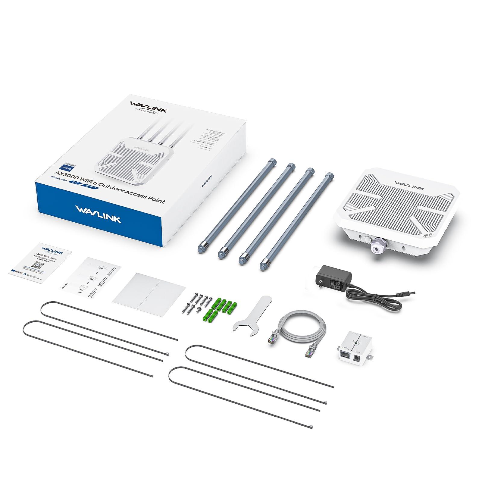 WAVLINK WAVLINK AX3000 Outdoor WiFi 6 Extender Long Range, WiFi 6 Outdoor Wireless Access Point, Active PoE, 4x8dBi Antennas,Work with Starlink/Repeater/Router,IP67,Up to 256 Devices for Farm,Yard,RV,Campsite