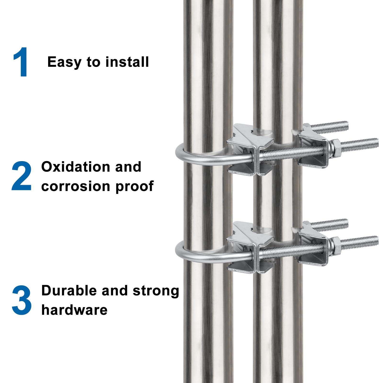 MOOKEERF MOOKEERF Double Antenna Mast Clamp - 6 PCS Antenna Pole Mount Bracket V Jaw Block with U Bolts,Heavy Duty Mast to Mast Mount Bracket Kit for Outside Home Antenna