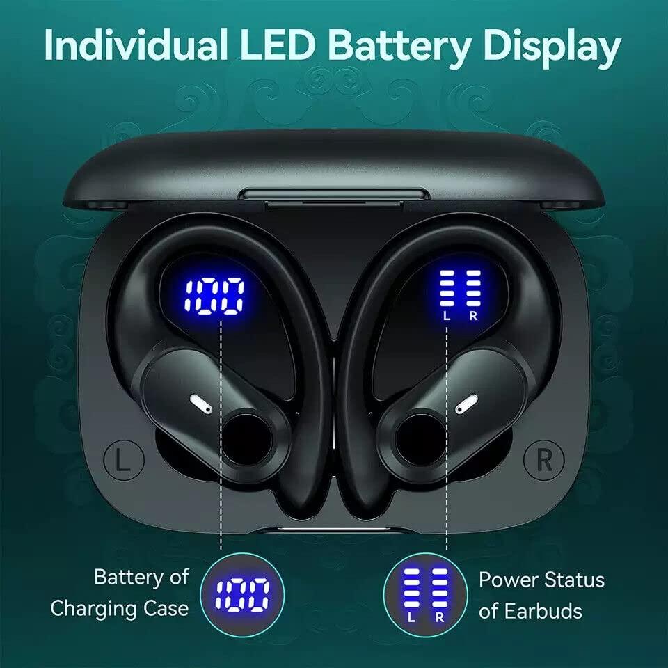 SGNICS SGNICS for Sony Xperia 10 Plus Wireless Earbuds Headphones with Charging Case & Dual Power Display Over-Ear Waterproof Earphones with Earhook Headset with Mic for Sport Running Workout Black