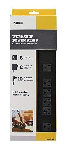 Prime Wire & Cable Prime Wire & Cable PB801120 6-Outlet Metal Power Strip with 14-3 SJT 10-Feet Cord,Black