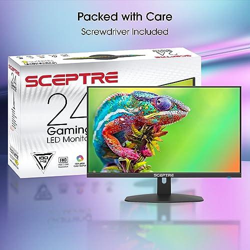 Sceptre Sceptre New 24-inch Gaming Monitor 100Hz 1ms DisplayPort HDMI x2 100% sRGB AMD FreeSync Build-in Speakers, Eye Care Frameless Machine Black 2024 (E248W-FW100T)
