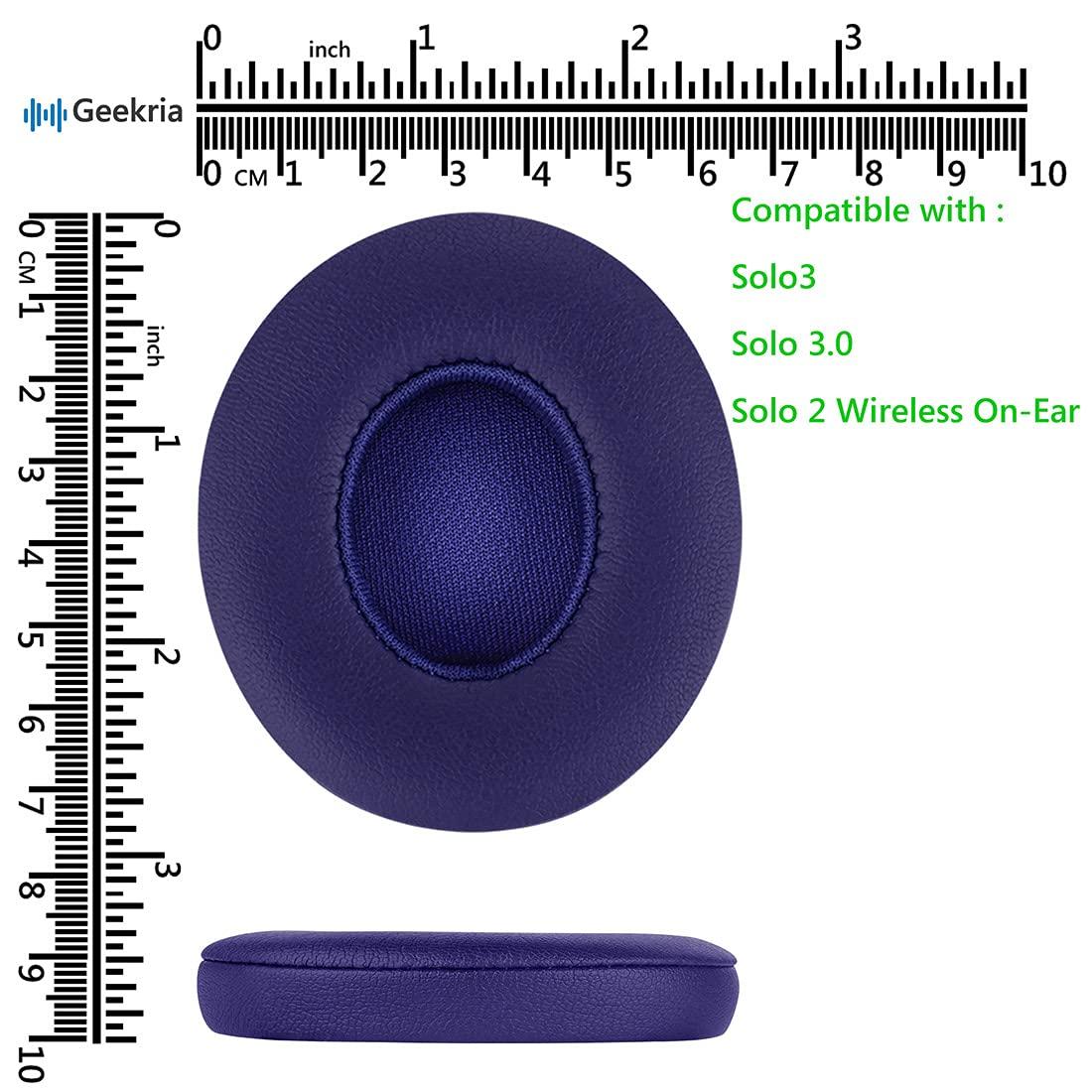 GEEKRIA Geekria QuickFit Replacement Ear Pads for Beats Solo 3 (A1796), Solo 3.0 Wireless On-Ear Headphones Ear Cushions, Headset Earpads, Ear Cups Cover Repair Parts (Pop Indigo)