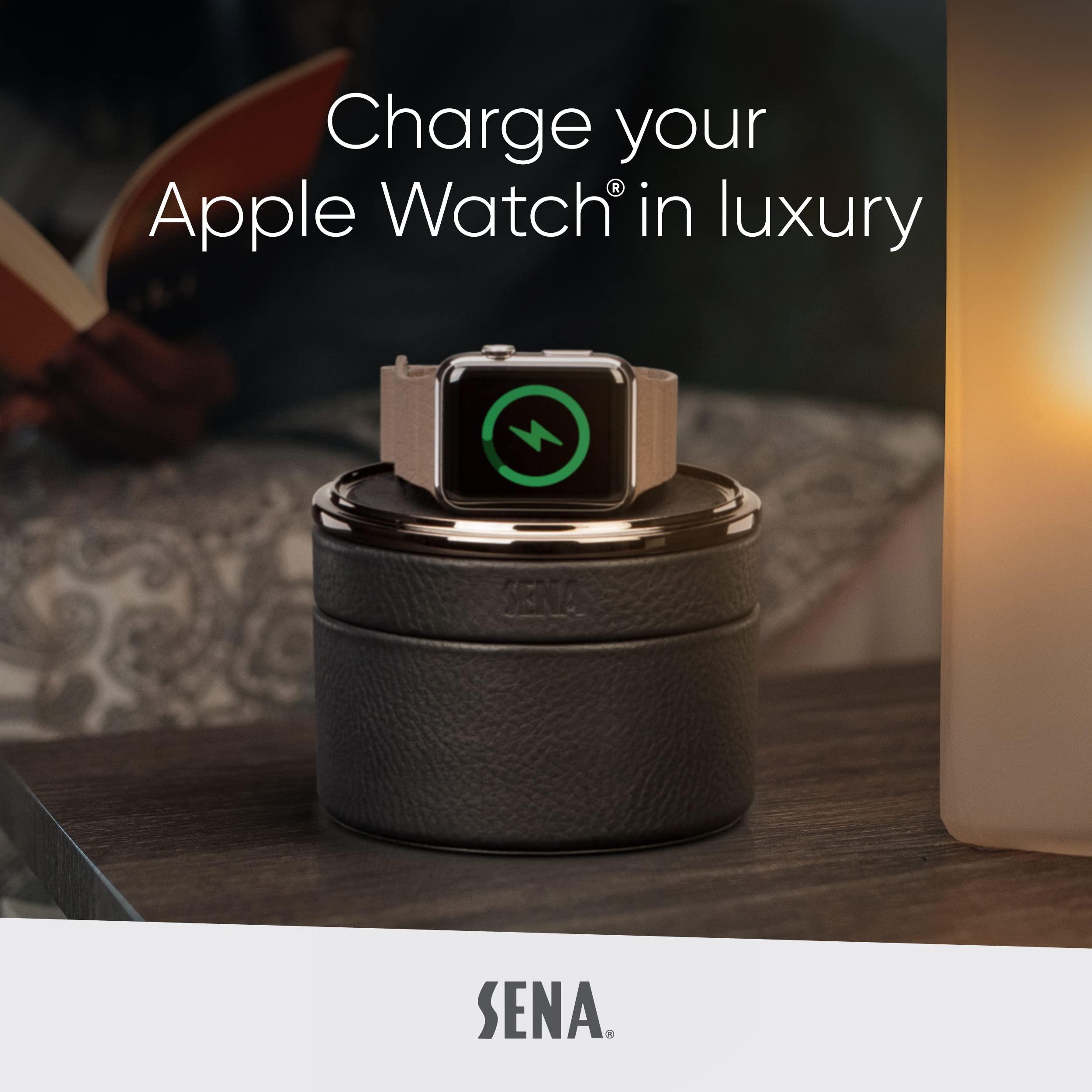 Sena Cases SENA Leather Travel Watch Case for Apple Watch Series 1,2,3,4,5,6,7,8,9 and SE, Single Storage Box of Apple Watches, Converts from Travel Case to Charging Stand, not fit Watch Ultra/Ultra 2,