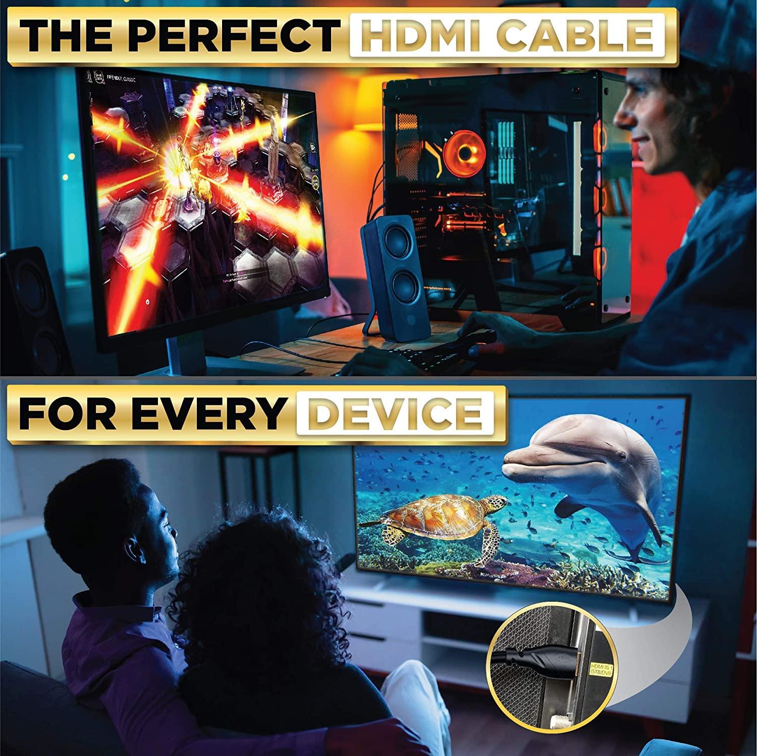 PowerBear PowerBear 4K HDMI Cable 1 ft | High Speed, Braided Nylon & Gold Connectors, 4K @ 60Hz, Ultra HD, 2K, 1080P, ARC & CL3 Rated | for Laptop, Monitor, PS5, PS4, Xbox One, Fire TV, Apple TV & More