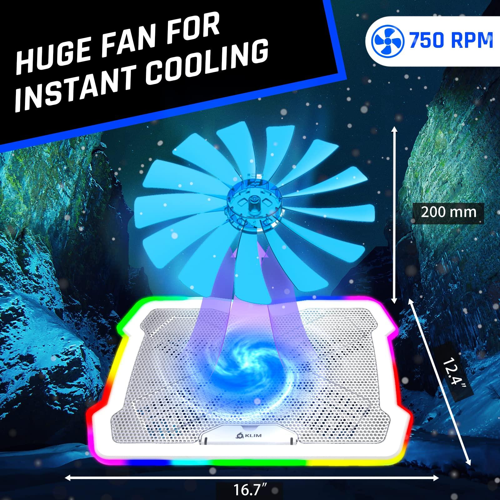 KLIM KLIM Ultimate + RGB Laptop Cooling Pad with LED Rim + New 2024 + Gaming Laptop Cooler + USB Powered Fan + Very Stable and Silent Laptop Stand + Compatible up to 17" + PC Mac PS5 PS4 Xbox One - White