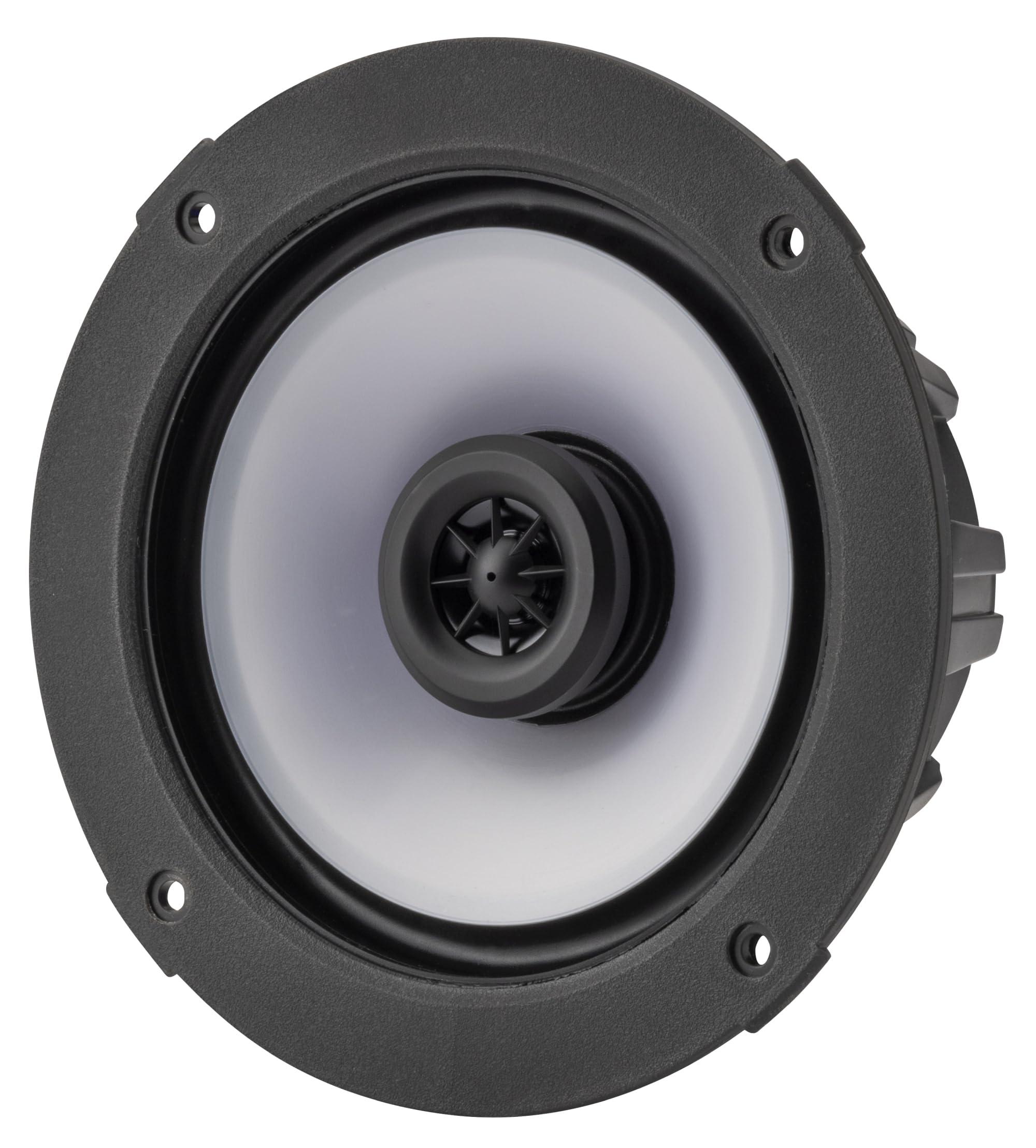 KICKER Kicker 51KM614FL 6.5-Inch (165mm) Thin-Mount Marine Coaxial Speakers with RGB LED, 4-Ohm, White & Silver Grilles Included