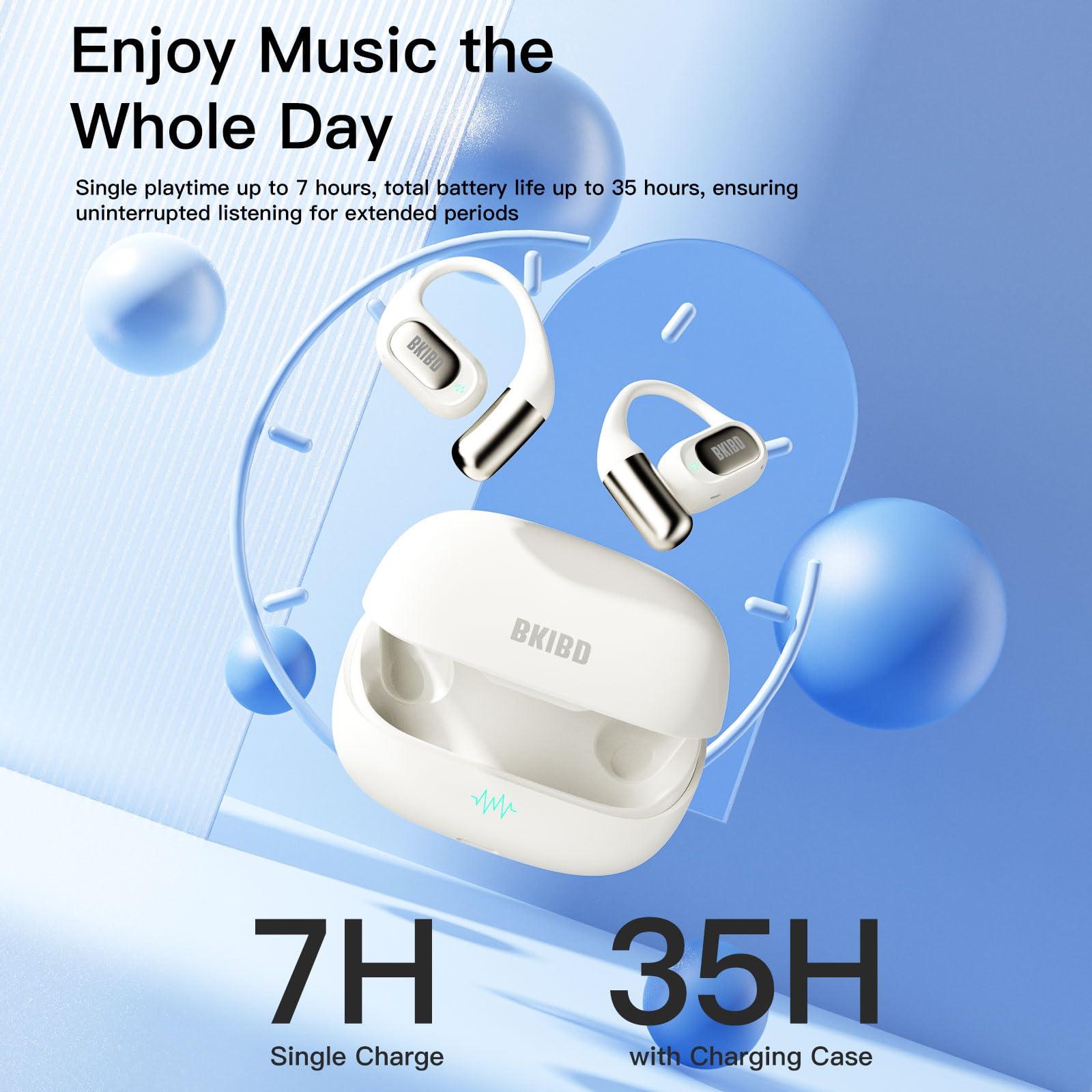 BKIBD BKIBD Open Ear Headphones Wireless Earbuds Bluetooth 5.4 Noise Cancelling Headphones Touch Control Air Conduction Sport Headsets IPX6 Waterproof Earphones Over Ear Headphones Running Workout (Skin)