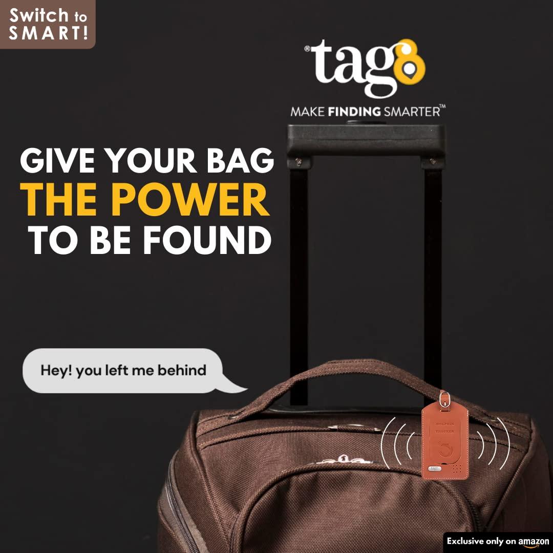 tag8 [Pack 1] Dolphin Smart Luggage Tracker | Bag Tracker Tag, Global Loss Recovery Service, No Subscription Fee, Airline Compliant, SITA World Tracer Code Enabled | Arrival Alert, Separation Alert