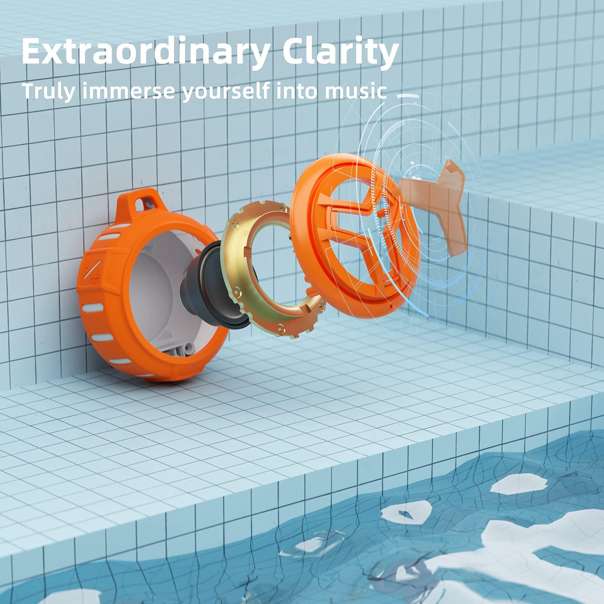 EBODA EBODA Bluetooth Shower Speaker, IPX7 Waterproof Portable Wireless Small Mini Speakers, Floating, 2000 mAh with RGB Light for Pool, Beach, Boat, Kayak Accessories, Gifts for Men and women -Orange