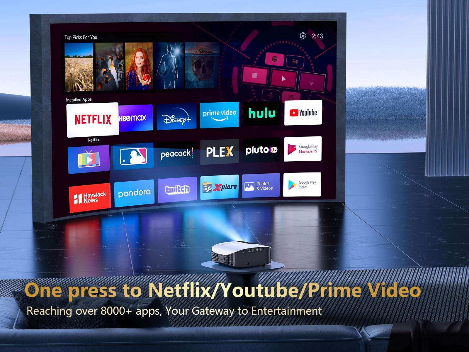 GooDee GooDee Smart 4K Projector with 5G WIFI and Bluetooth, Netflix/Amazn Prime Video Certified, Dolby Audio, Outdoor Projector, 400" Zoom Home Theater Projector Compatible with TV Stick,iOS,Android