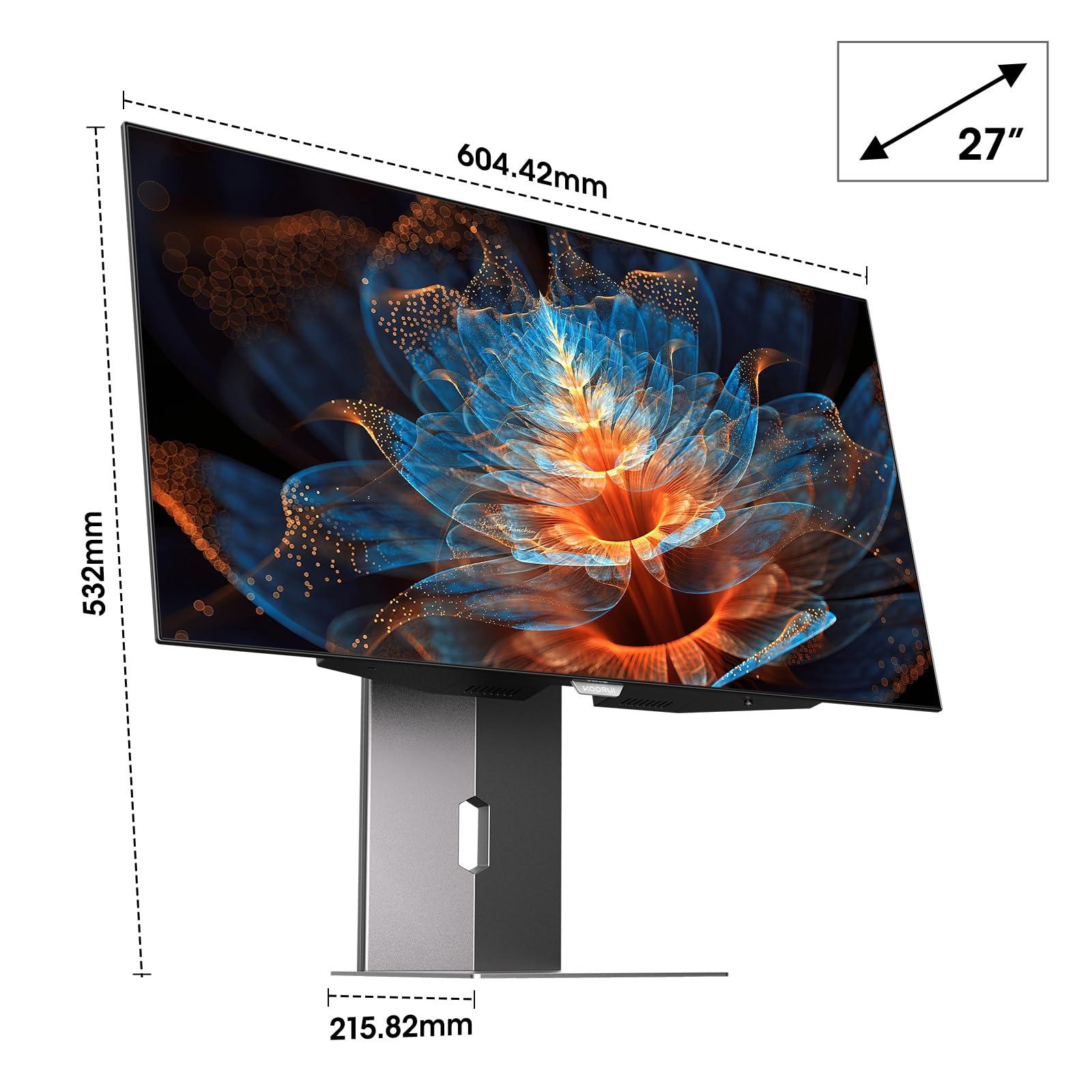 KOORUI KOORUI 27 inch OLED Gaming Monitor, 1440P 240Hz Computer Monitor, 0.03ms, AdaptiveSync Compatible, 90W Type-C Charge, DCI-P3, Slim Screen, HDMI 2.0, DisplayPort 1.4, USB-C 3.1, VESA, Black, 27E8QK