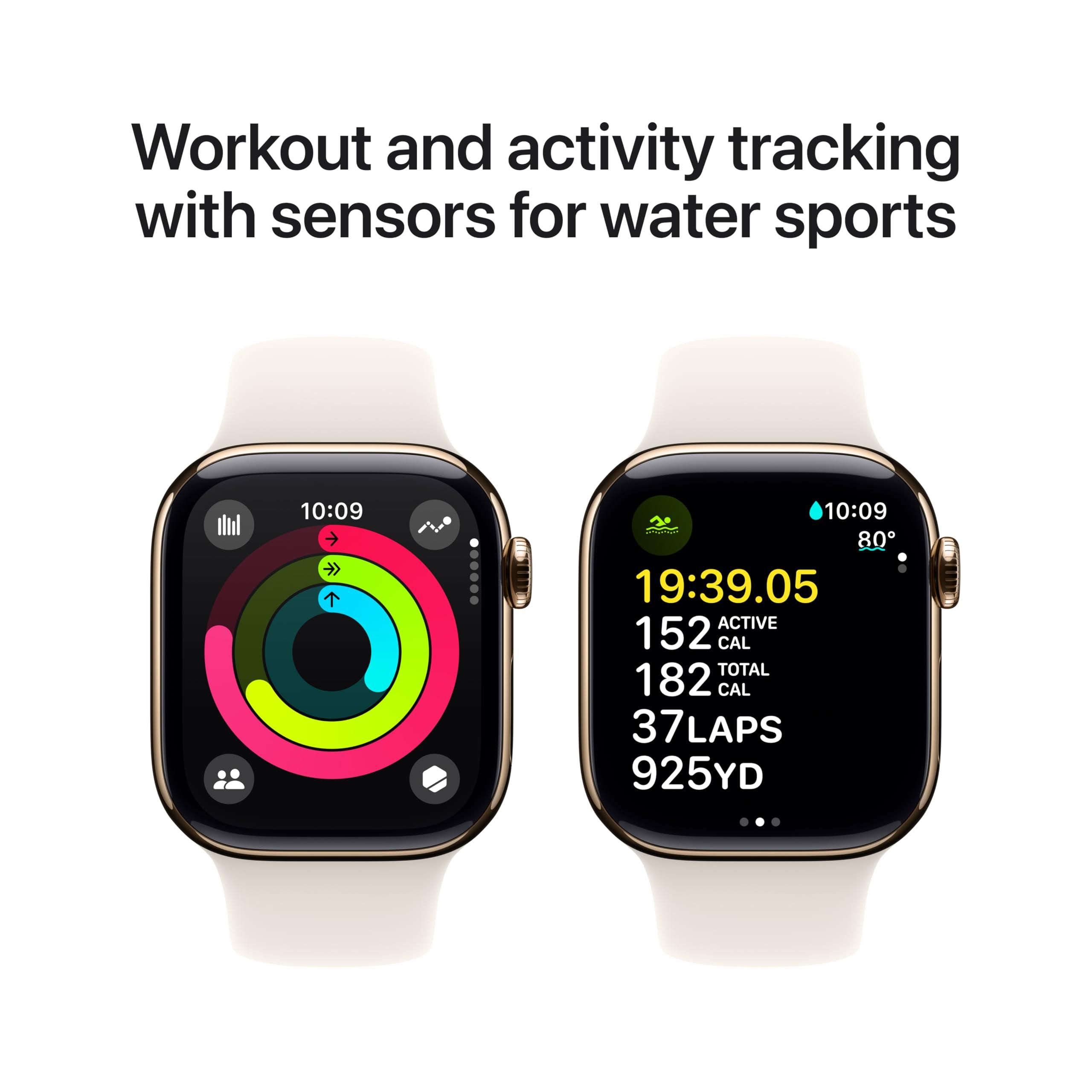 Apple Apple Watch Series 10 [GPS + Cellular 42mm] with Gold Titanium Case with Starlight Sport Band - S/M. Fitness Tracker, ECG App, Always-On Retina Display, Water Resistant with AppleCare+ (2 Years)