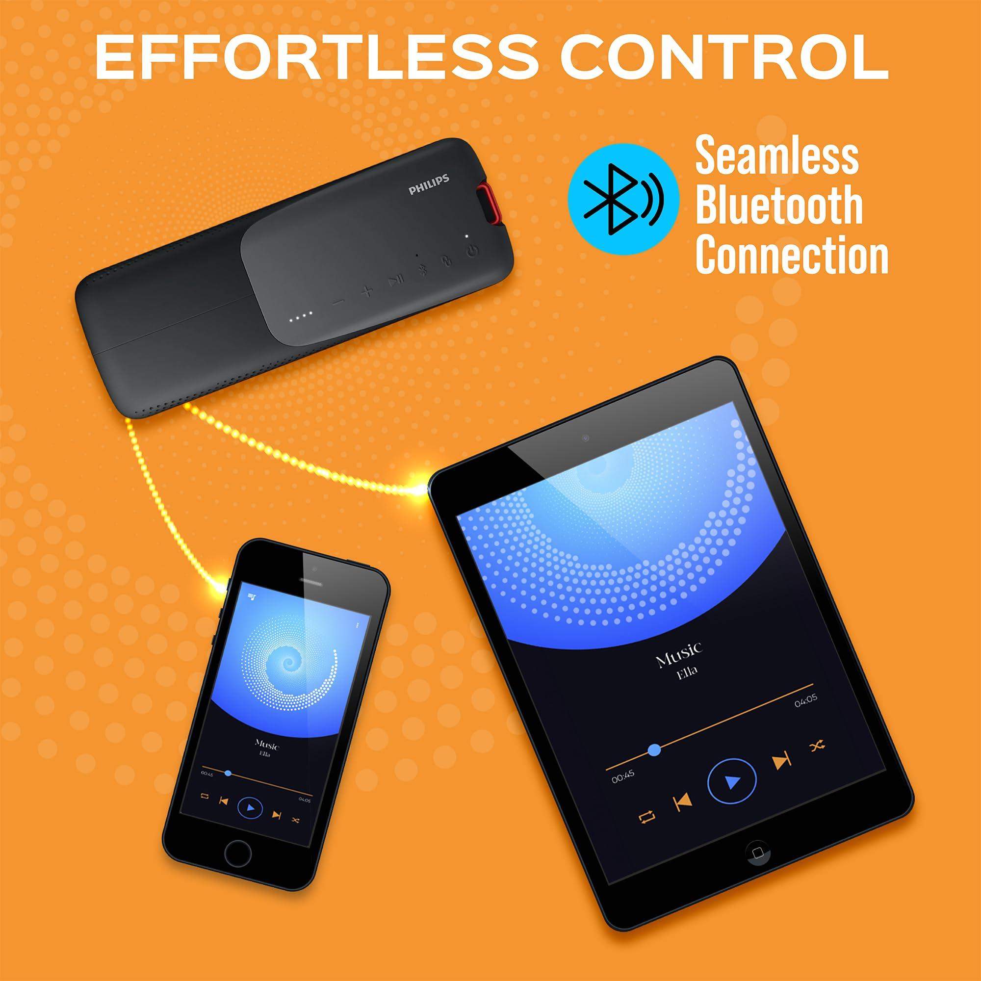 Philips Audio Philips S7807 Wireless Bluetooth Speaker, 7000 Series - 40W Output, IP67 Waterproof, 24-Hour Playtime, Portable with Built-in Microphone, Voice Assistant, USB-C, and Power Bank, Black