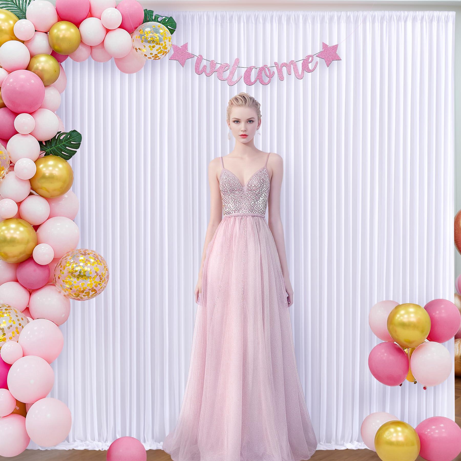 Suppromo 10ft x 10ft White Backdrop Curtain for Parties Wedding White Wrinkle Free Backdrop Drapes Panels for Baby Shower Gender Reveal Birthday Photo Photography Polyester Fabric Background Decoration