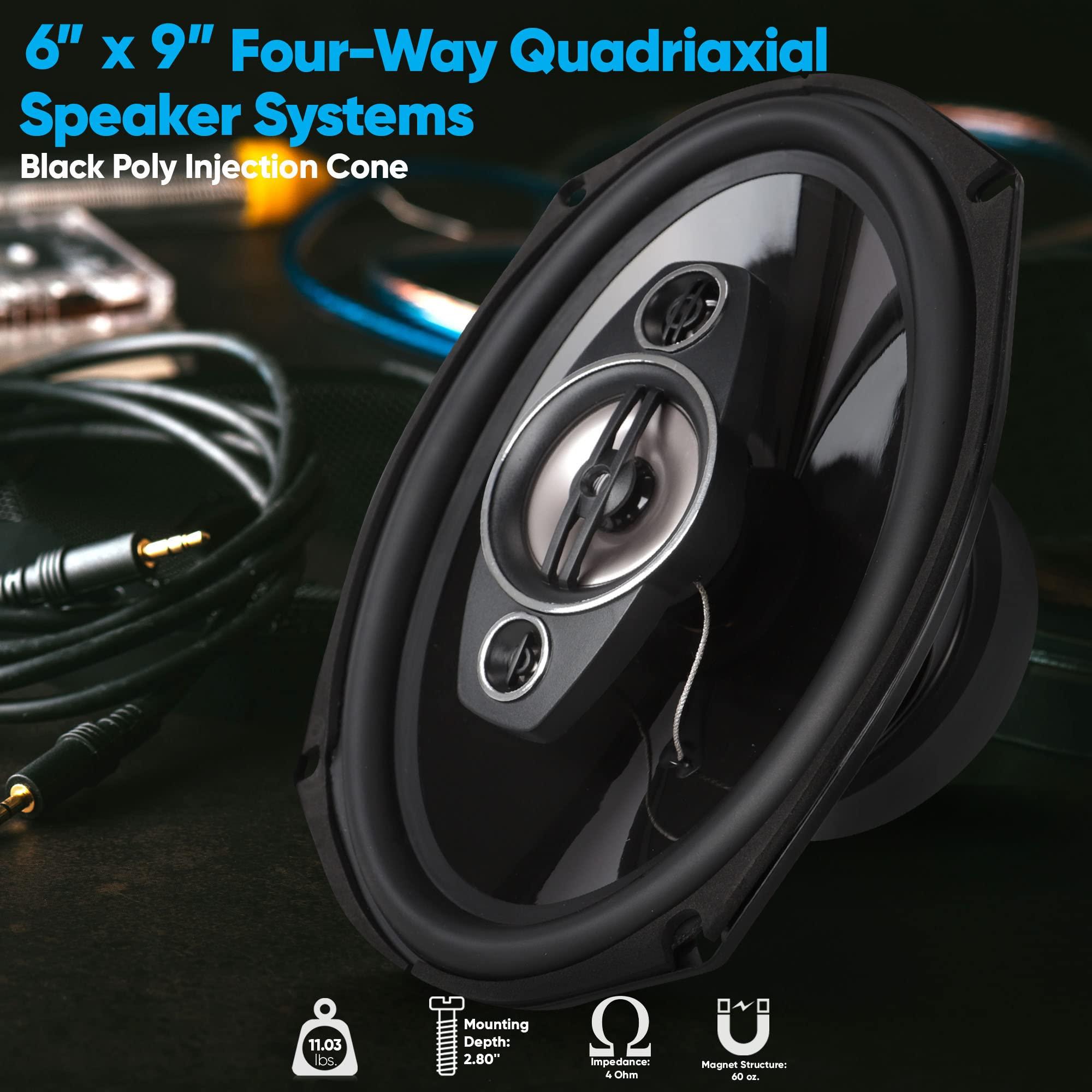 Pyle Pyle 6x9"/7x10" car Speakers 4-Way Quadriaxial Full Range Sound Audio - Butyl Rubber Surround, 500W w/ 4Ohm Impedance & 3/4'' Piezo Tweeters - Black Pair
