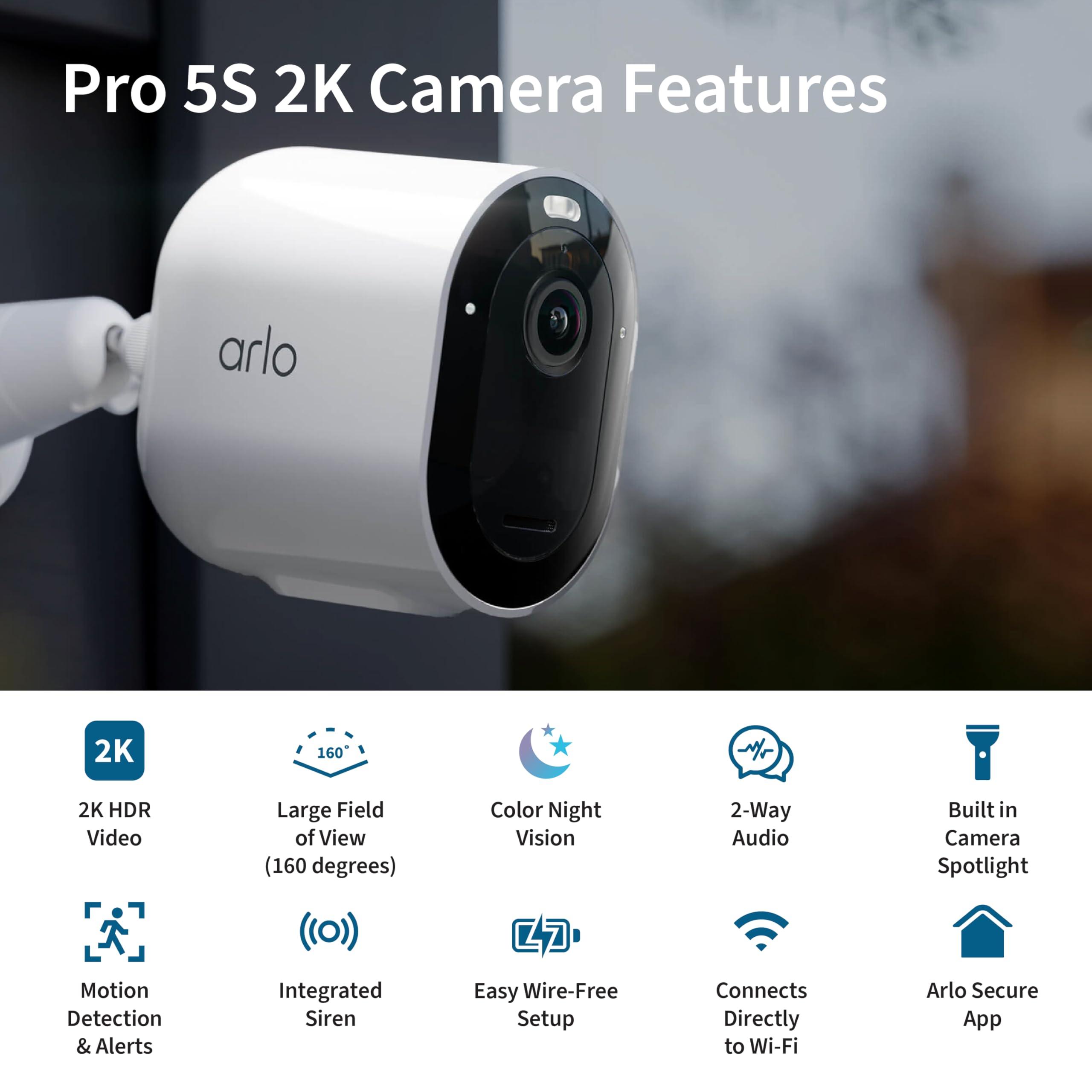 Arlo Arlo Pro 5S Spotlight Security Camera 2K HDR | Outdoor | Wireless with Spotlight | Dual-Band Wi-Fi Connects to Strongest Network|12X Zoom, 2-Way Audio, Color Night Vision,Live Stream(White, 2 Cameras)
