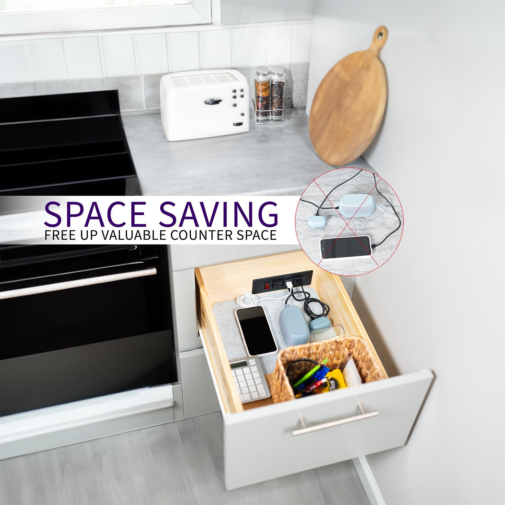 Life Finds Life Finds Compact in-Drawer Charging Station Power Strip with 2 USB-A, 2 USB-C, AC Outlet, Black, LF-DOC1