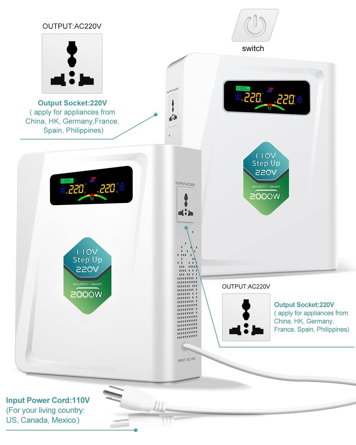 ZHENGXI Step Up Transformer 110v to 220v 2000w Voltage Converter, 120v to 240v, No Noise,Suit for Juicer, Chocolate Machine and Other Appliances using 220V Asia Euro Appliance in US