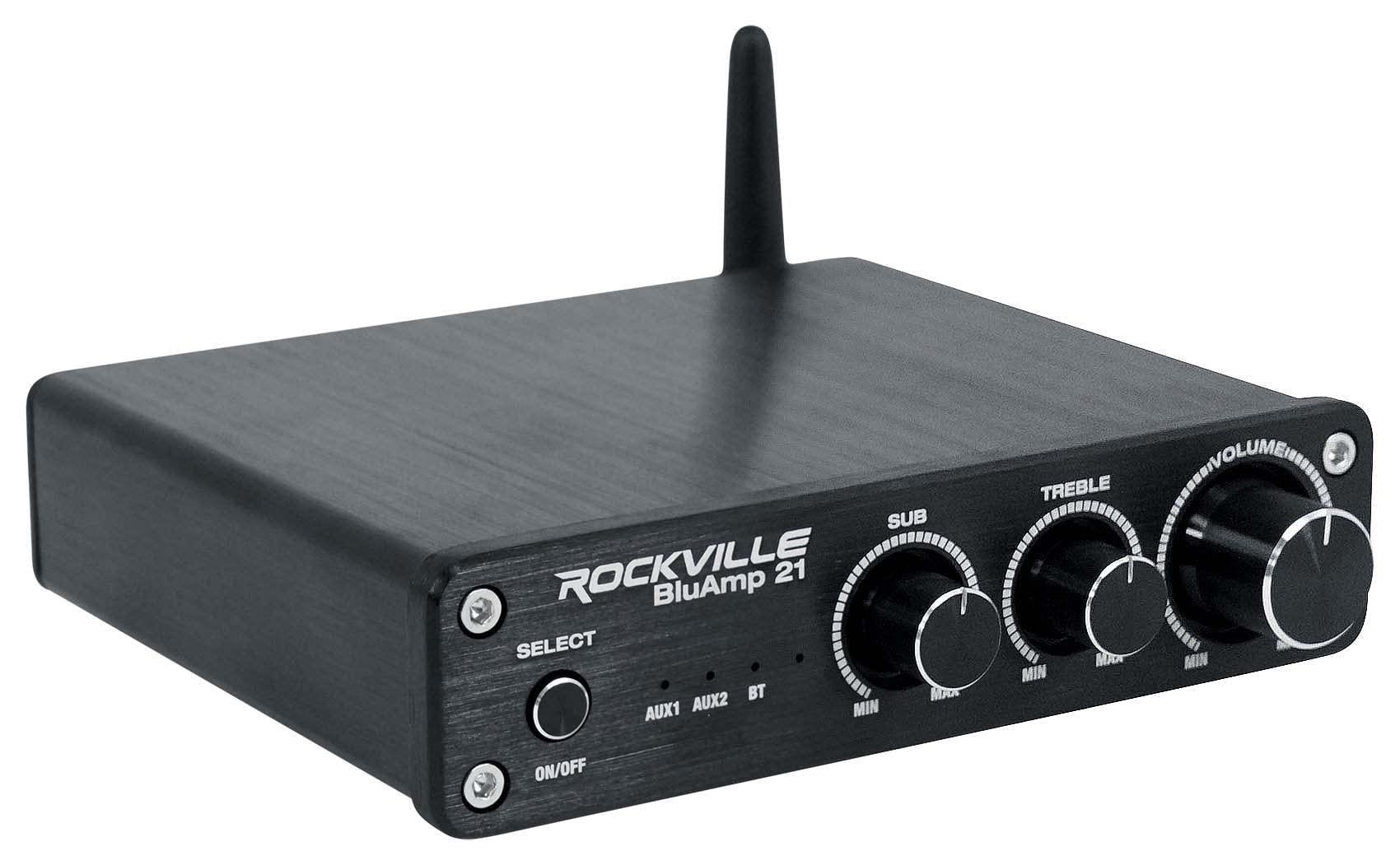 Rockville Rockville BLUAMP 21 100W 2.1 Channel Bluetooth Amplifier Receiver, Compact Design, Remote Control, Multi-Input Connectivity, for Home Theater and Music Streaming