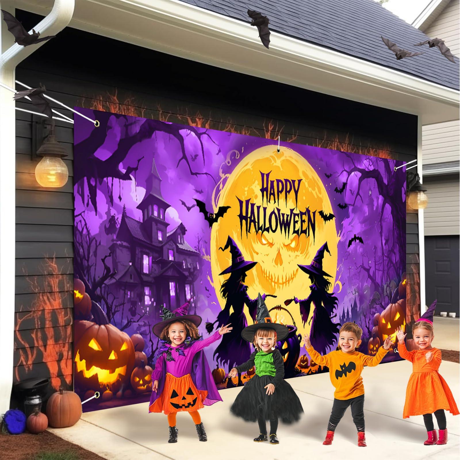 WNWBFM Halloween Garage Door Cover,Halloween Garage Door Decorations,6 x 13 Ft Large Halloween Garage Door Banner,Horror Hanging Backdrop Wall Halloween Decor for Outdoor Halloween Party (Witch)