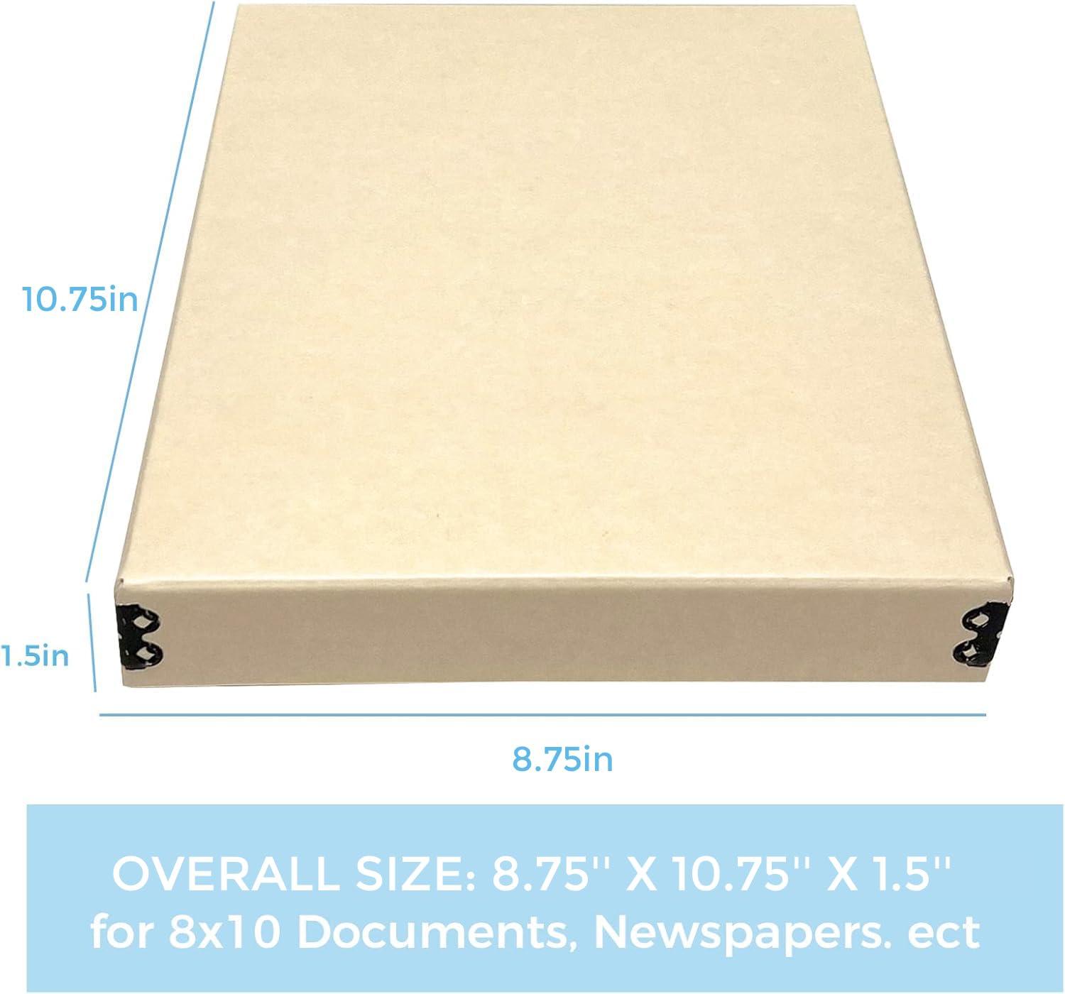 Lineco Lineco Museum Storage Box Tan, 8"x10"x1.5", Archival Boxboard, Drop-Front Design with Metal Edge. Organize, Store and Preserve Photographs, Prints, Documents, Art, Ephemera, Family Records