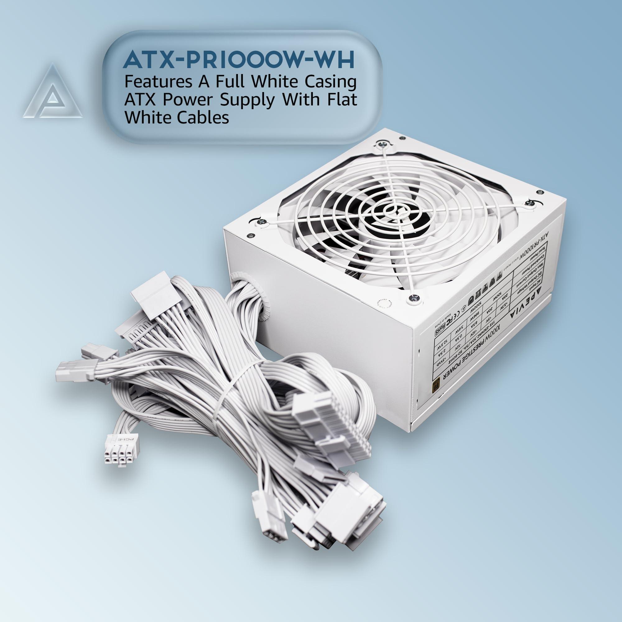 Apevia Apevia ATX-PR1000W-WH PCIE 5.0 & ATX 3.0 Prestige 1000W 80+ Gold Rated, PCIE 5.0 / Gen 5 12VHPWR Connector, Active PFC ATX Gaming Power Supply White