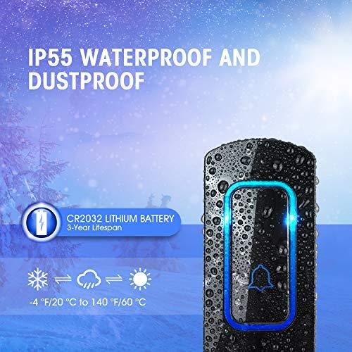 NOVETE Wireless Doorbell Kit, NOVETE Door Bell Operating at Over 1300 Feet, Waterproof Door Chime Kit with Two Plug-in Receivers, LED Indicators, 52 Melodies, Easy Setup for Home and Office